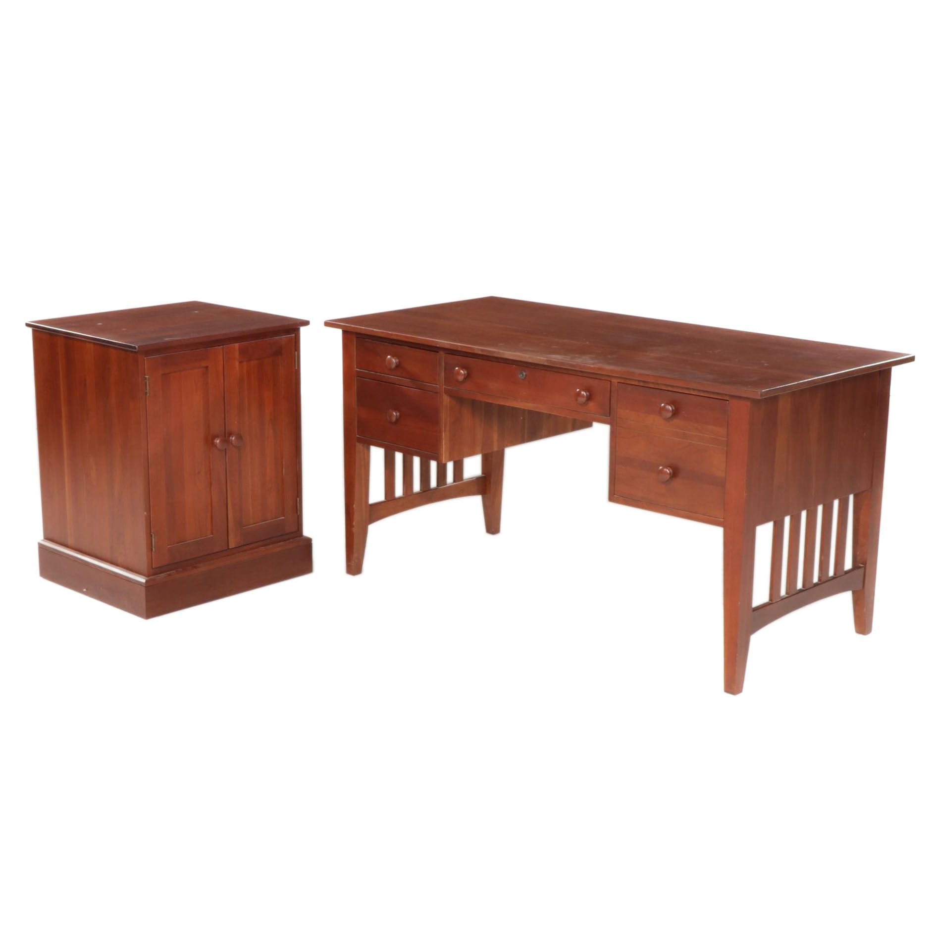 Ethan Allen Craftsman Style Cherry Desk and Cabinet, Late 20th Century