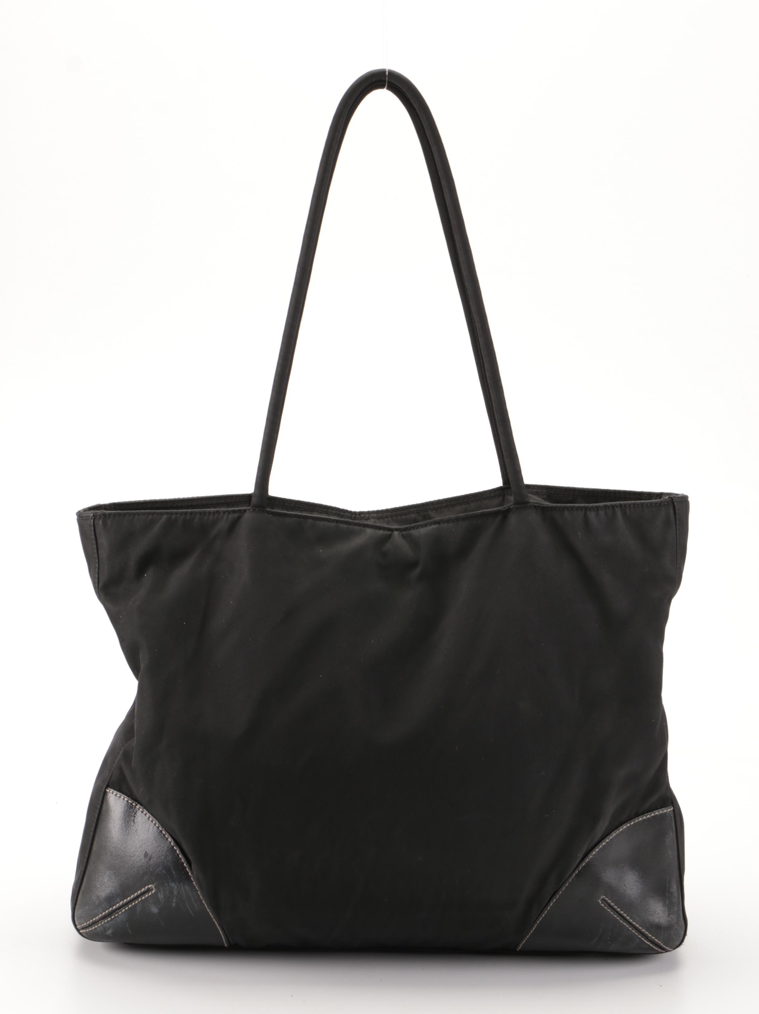 Prada Zip Shoulder Tote Bag in Black Tessuto Nylon and Leather