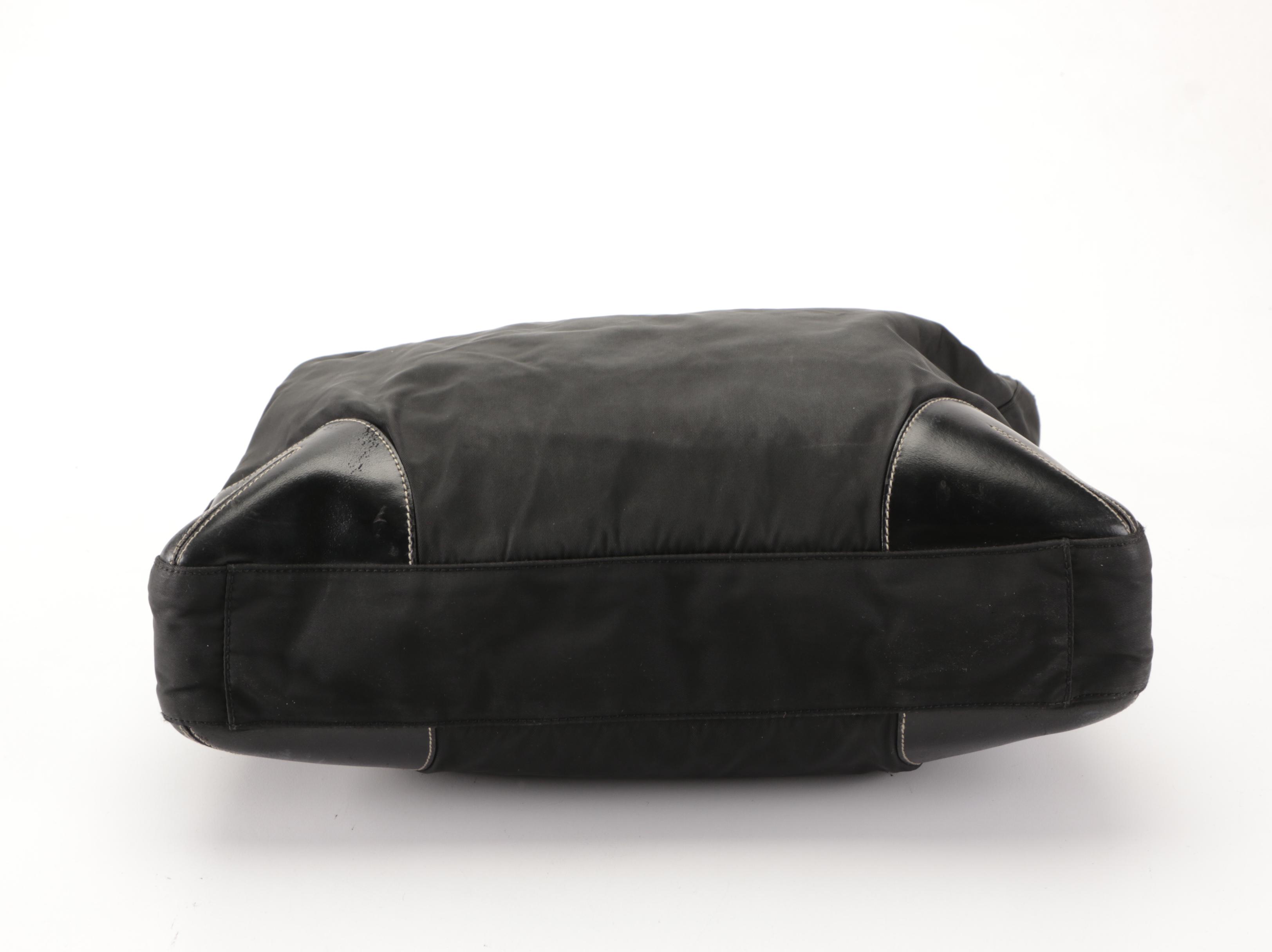 Prada Zip Shoulder Tote Bag in Black Tessuto Nylon and Leather