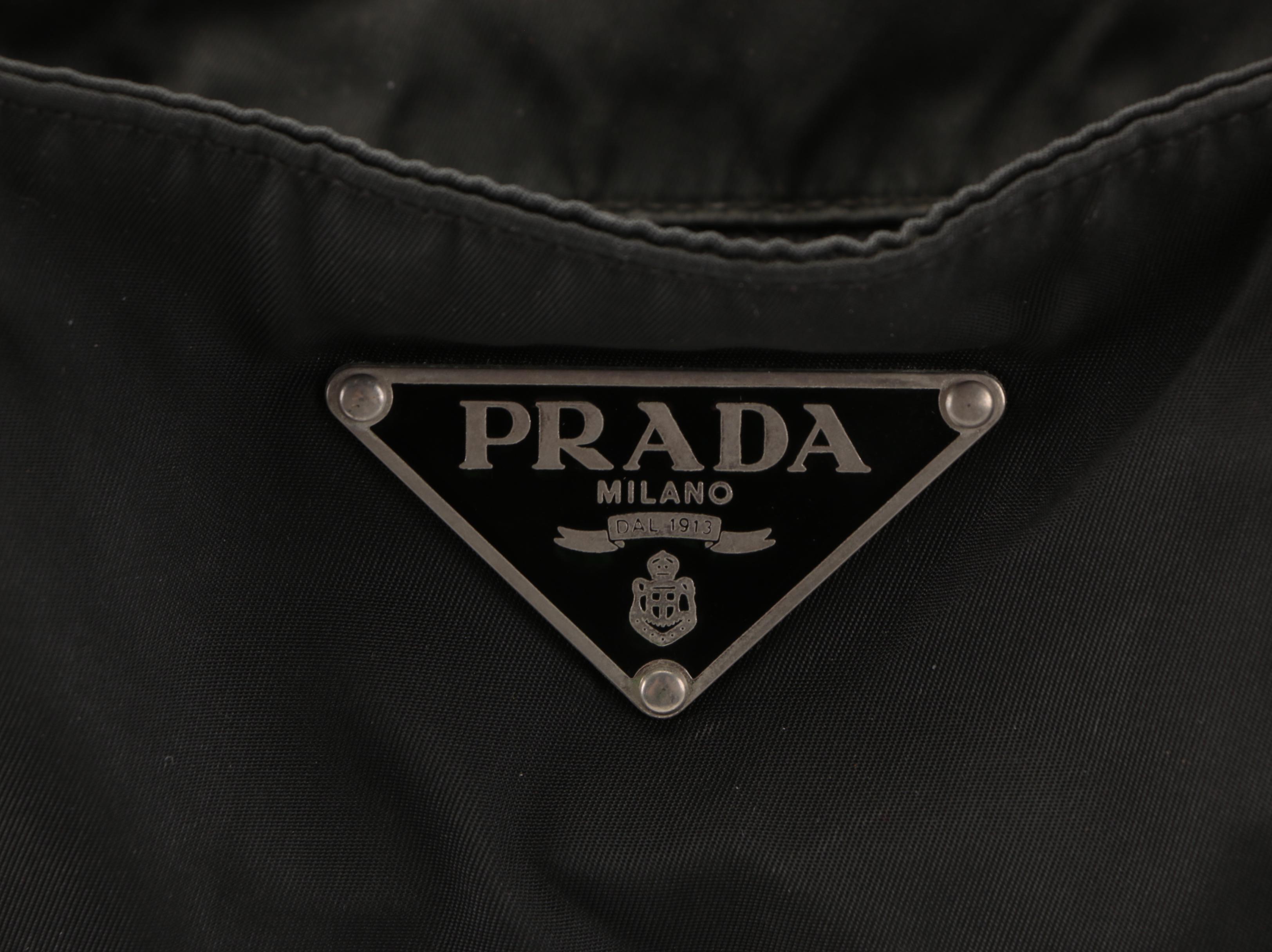 Prada Zip Shoulder Tote Bag in Black Tessuto Nylon and Leather