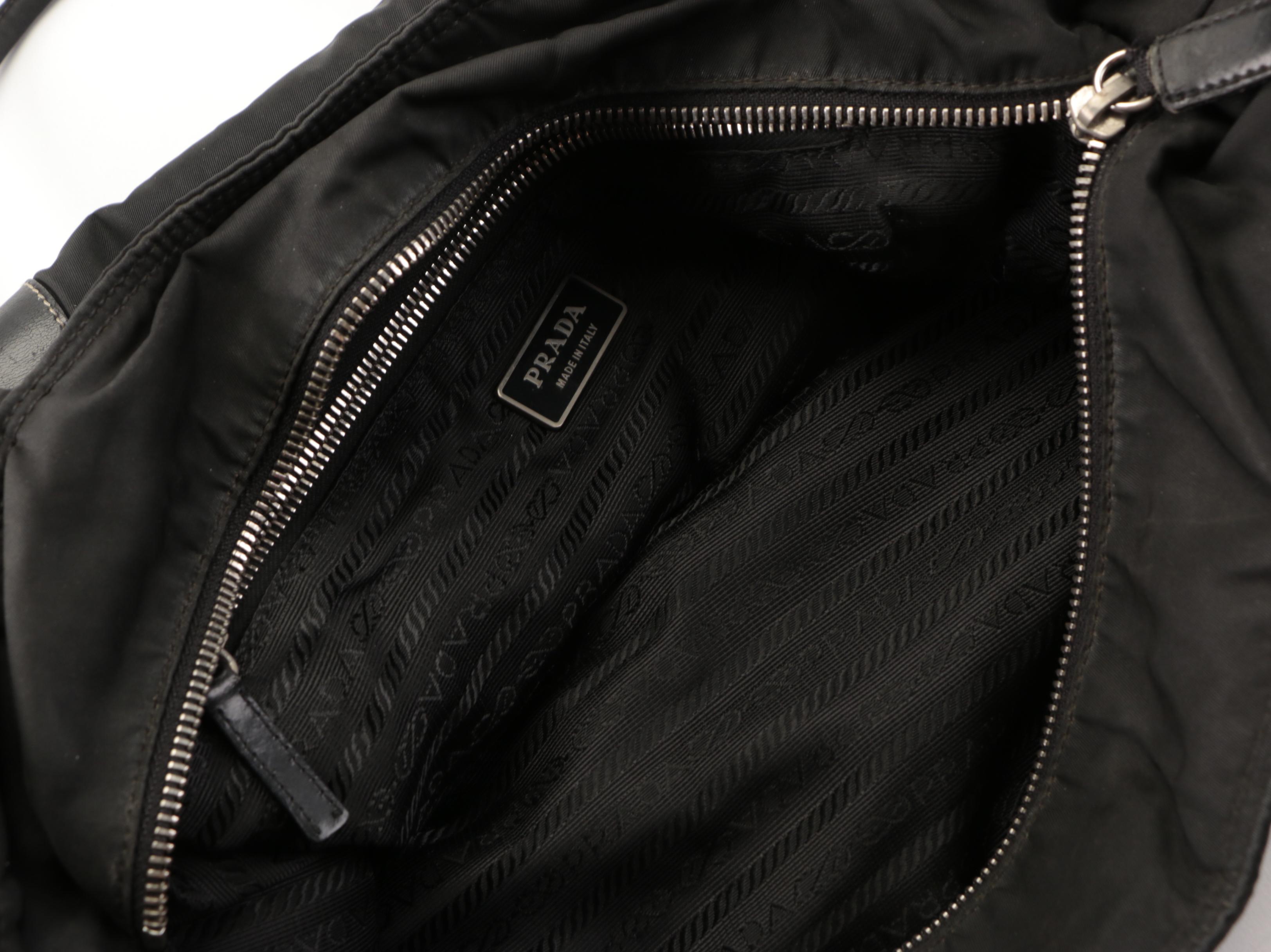 Prada Zip Shoulder Tote Bag in Black Tessuto Nylon and Leather