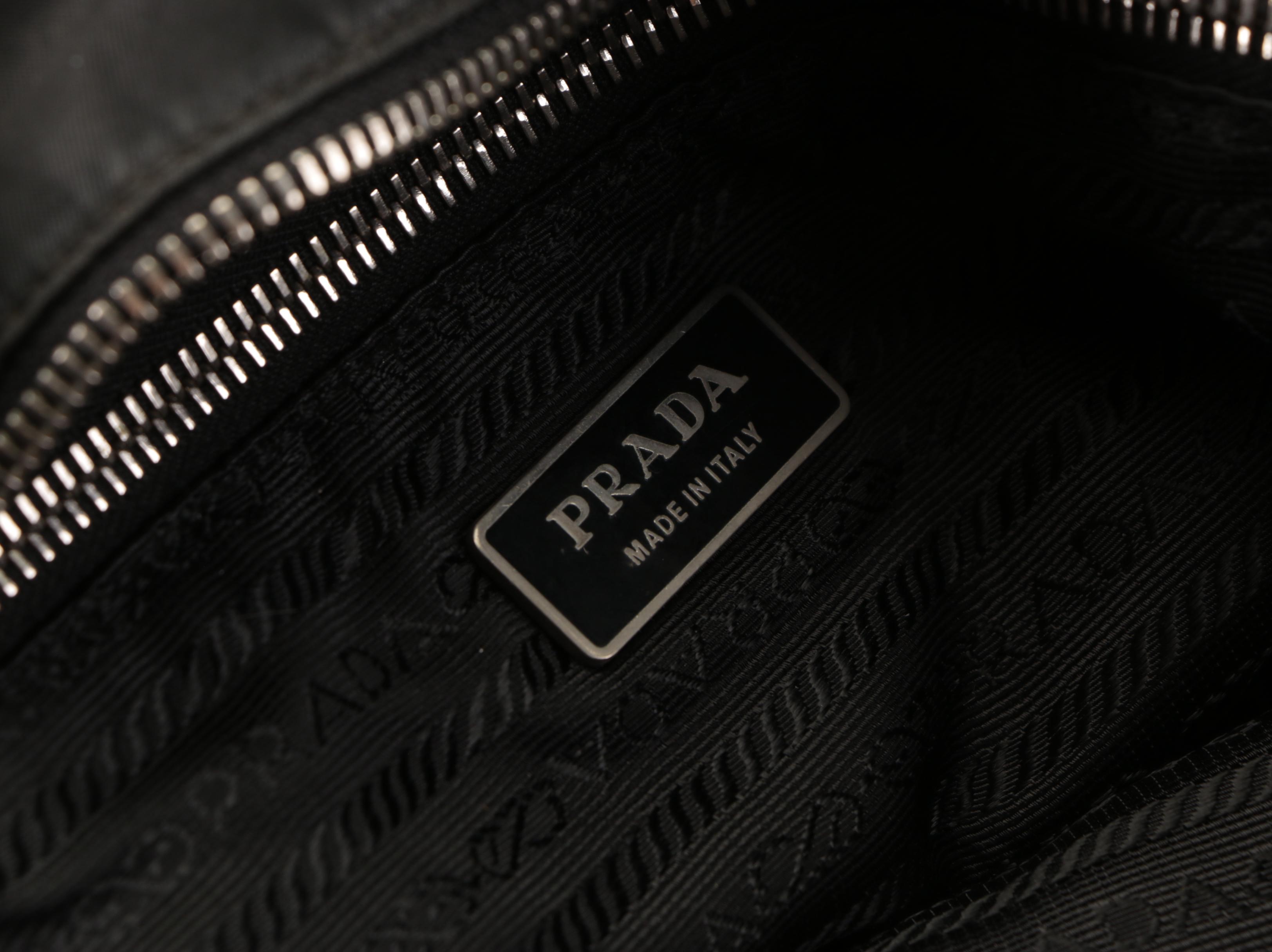 Prada Zip Shoulder Tote Bag in Black Tessuto Nylon and Leather