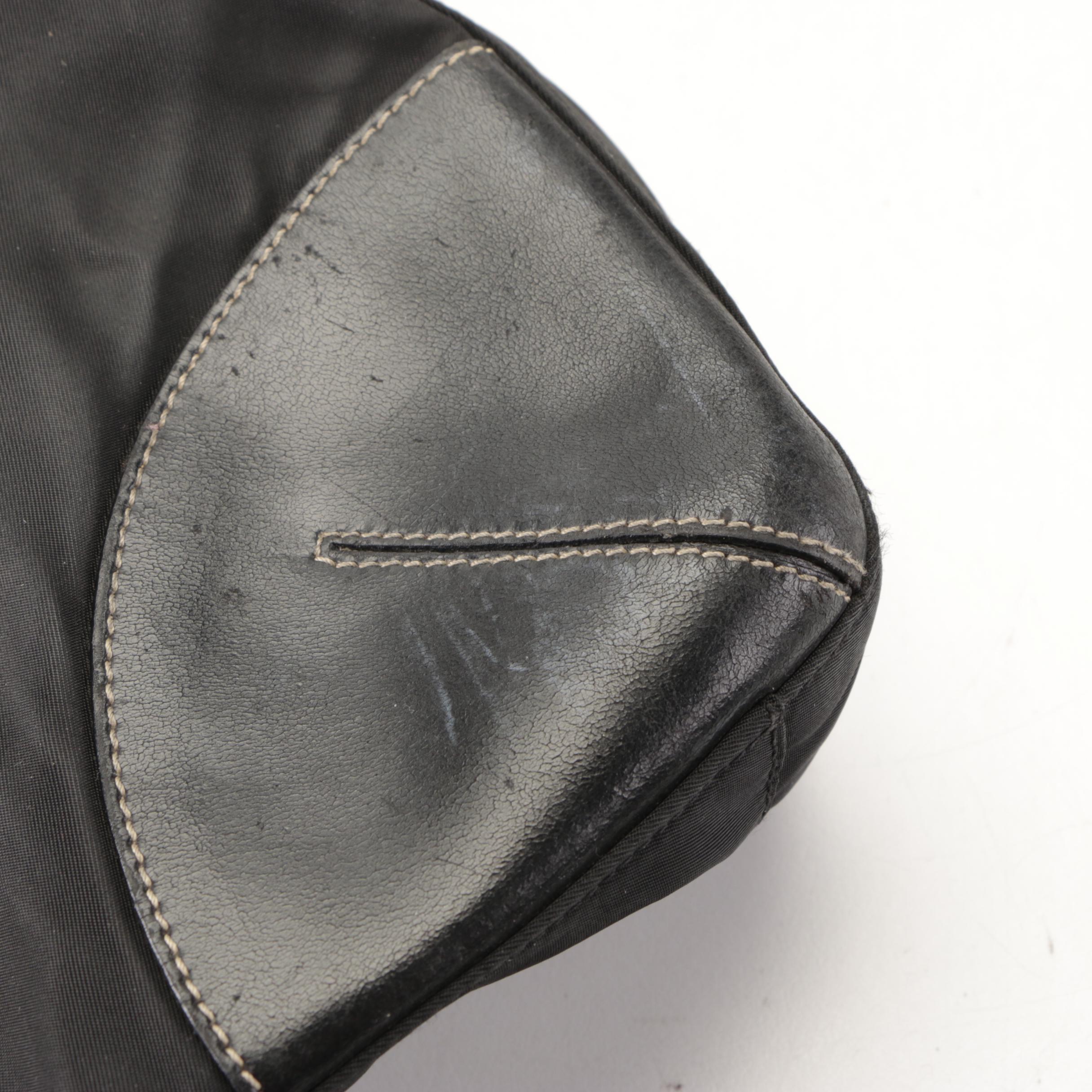 Prada Zip Shoulder Tote Bag in Black Tessuto Nylon and Leather