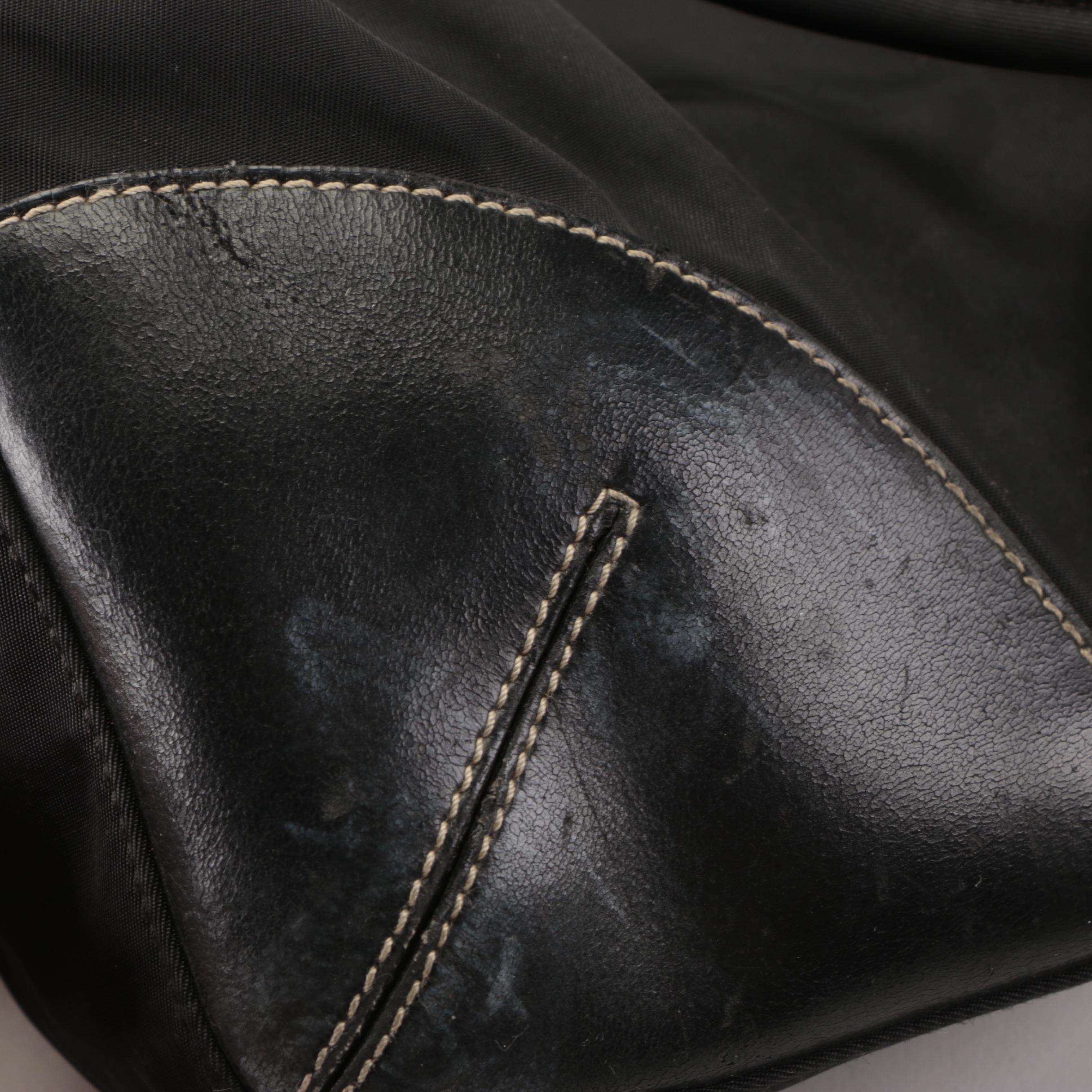 Prada Zip Shoulder Tote Bag in Black Tessuto Nylon and Leather