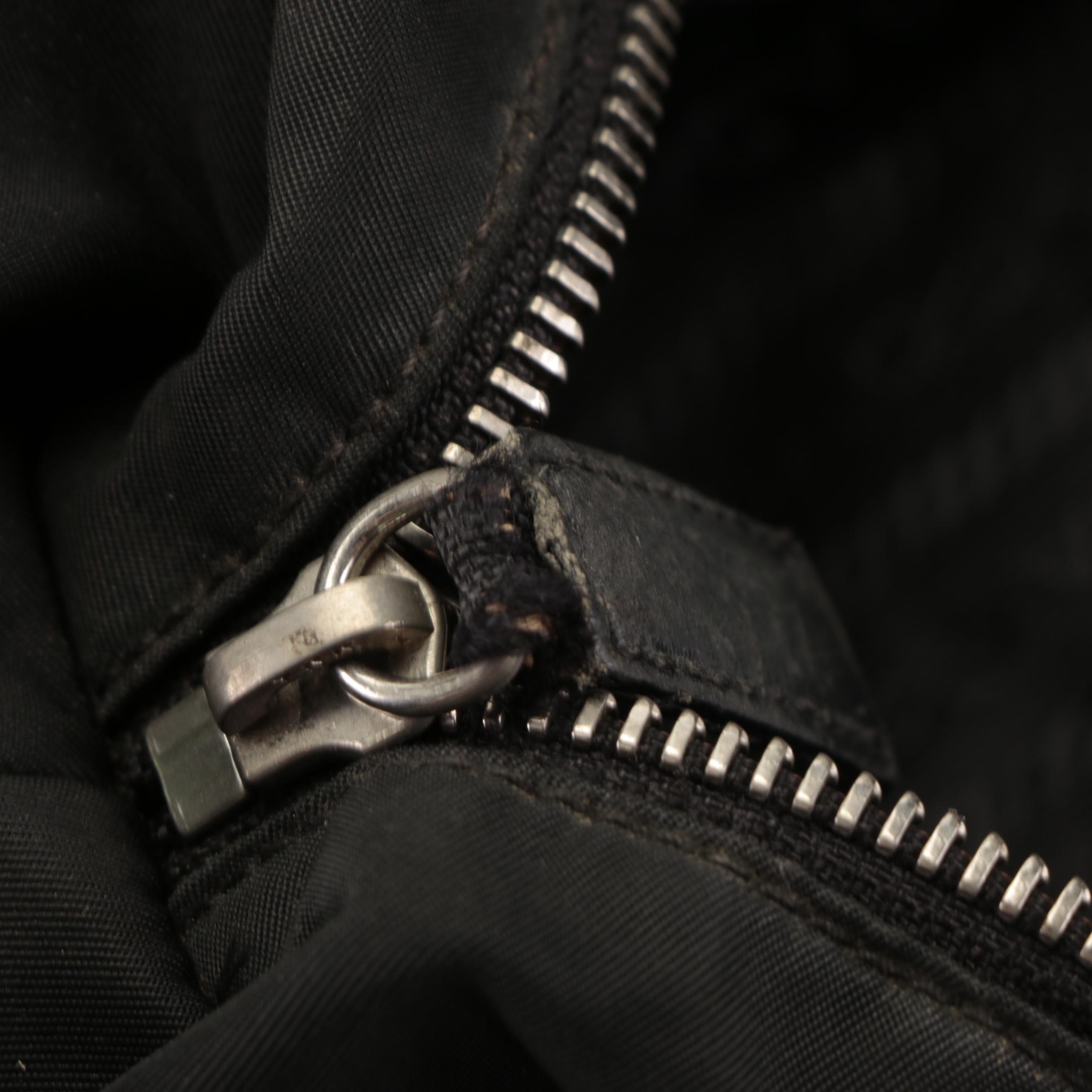 Prada Zip Shoulder Tote Bag in Black Tessuto Nylon and Leather