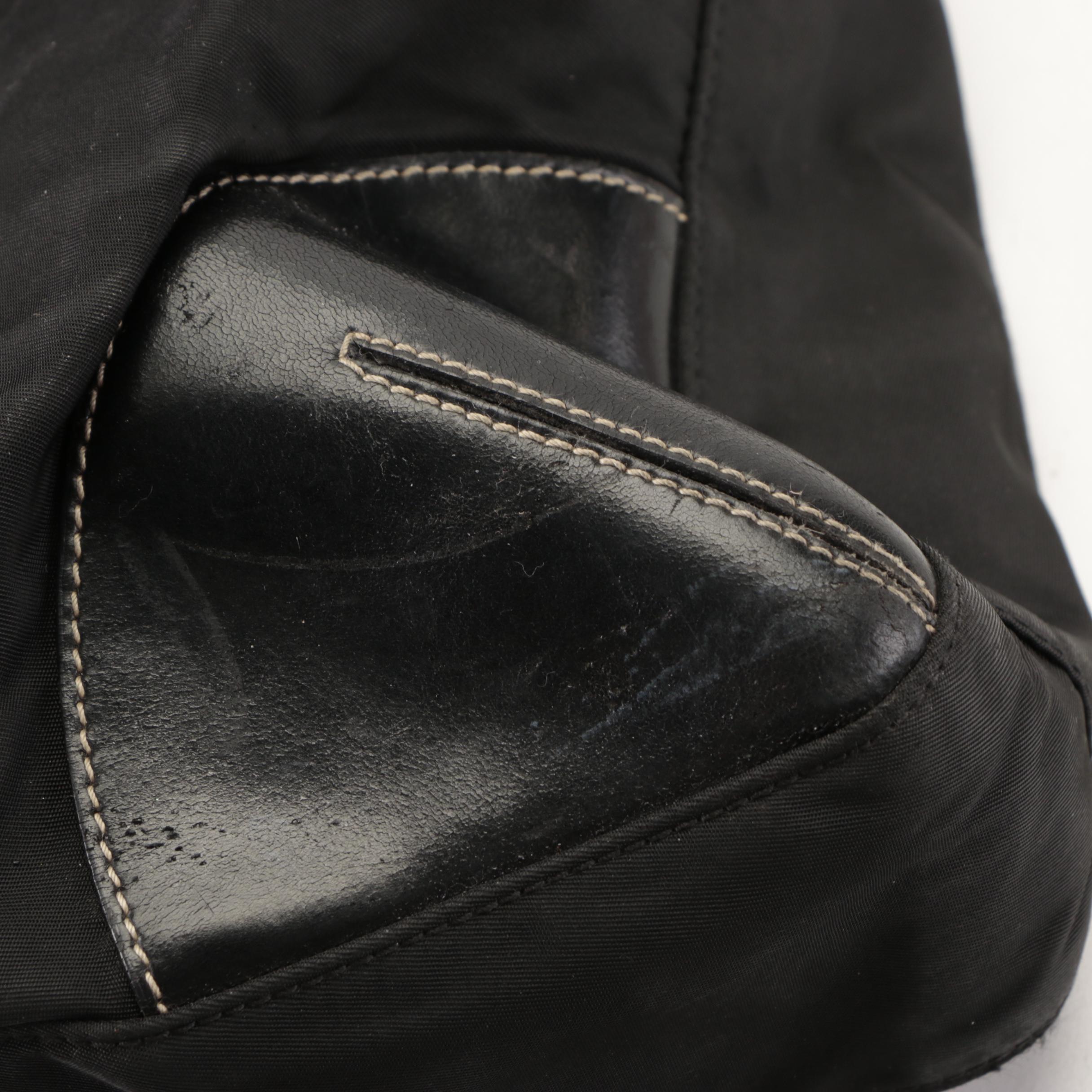 Prada Zip Shoulder Tote Bag in Black Tessuto Nylon and Leather