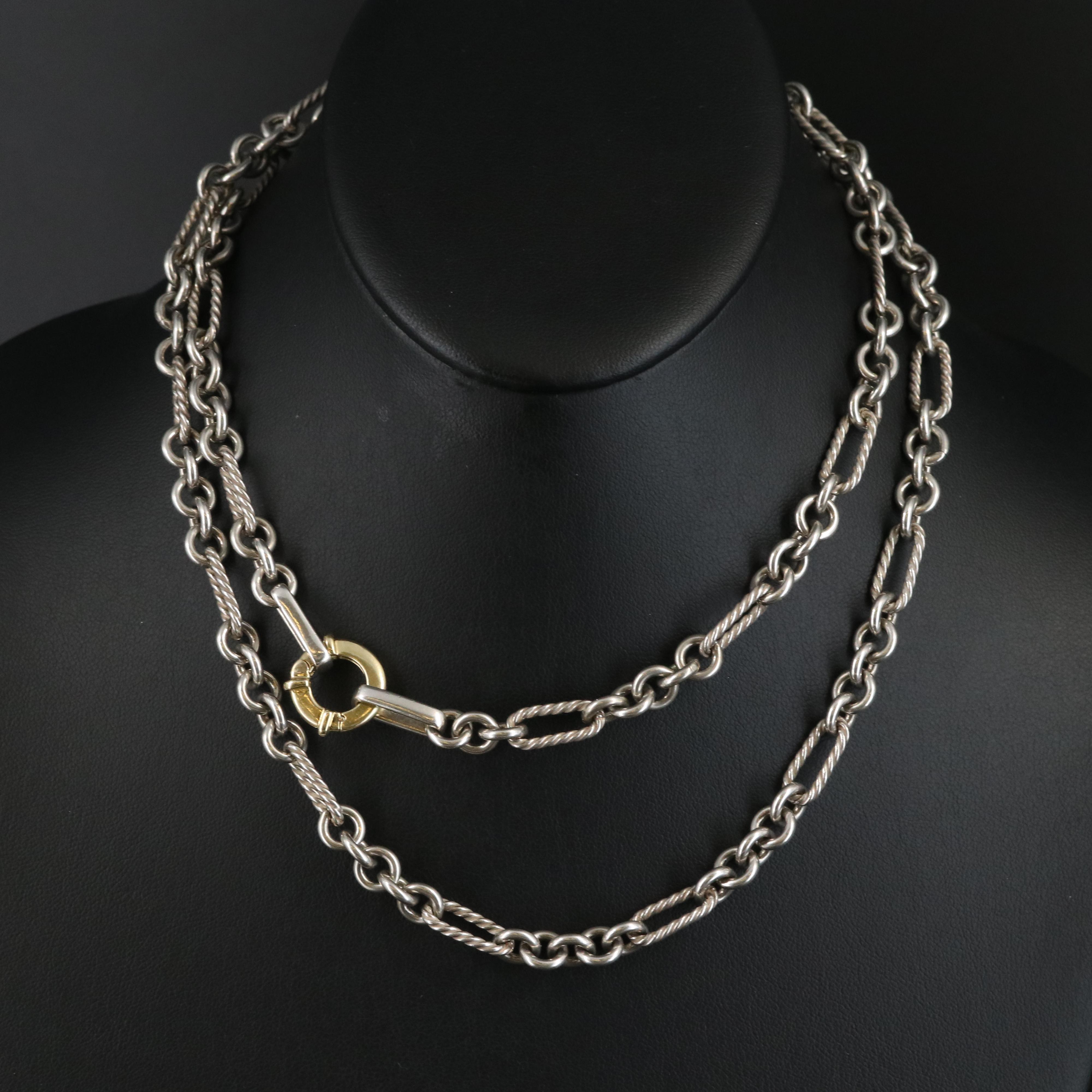 David Yurman Sterling Figaro Chain Necklace with 18K Clasp