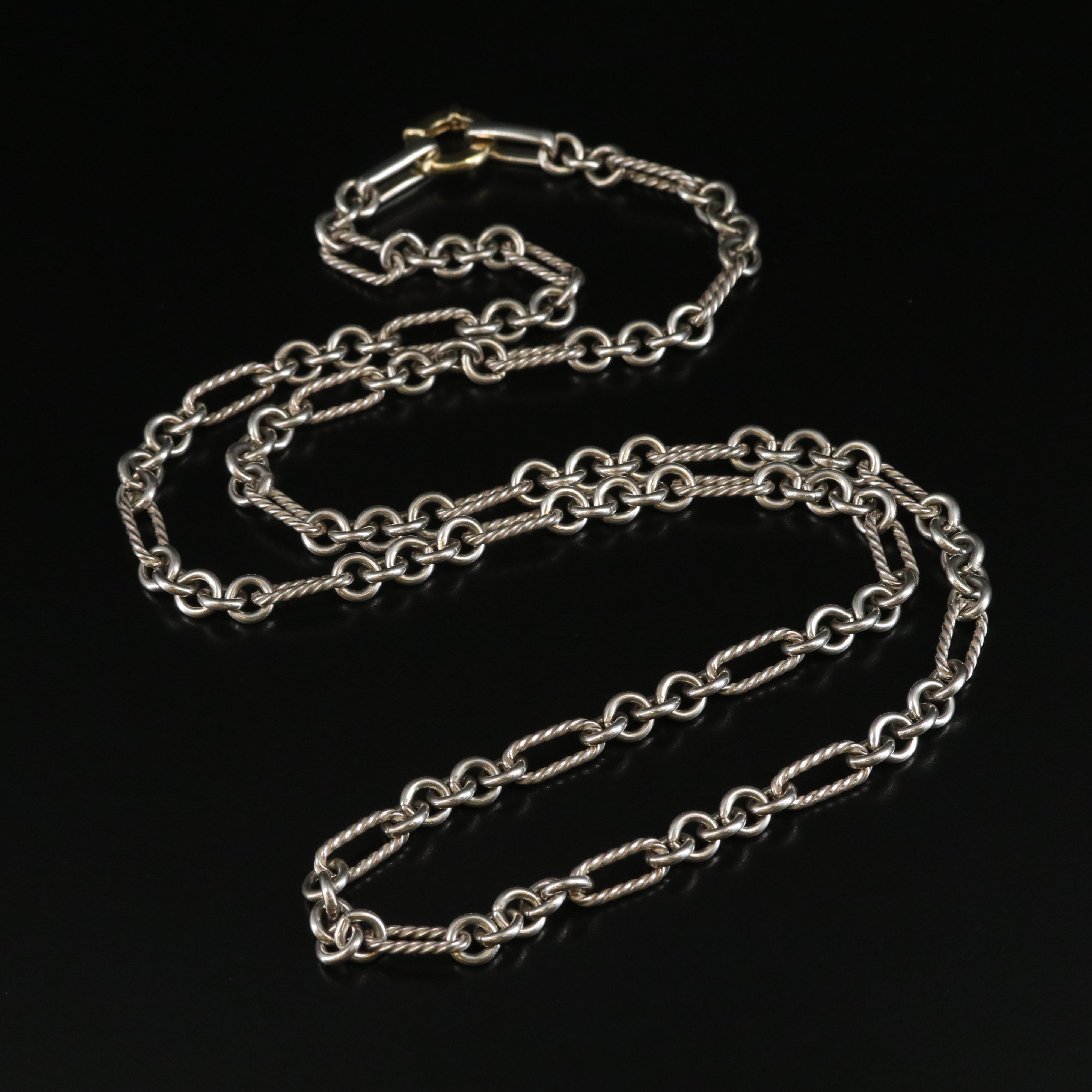 David Yurman Sterling Figaro Chain Necklace with 18K Clasp