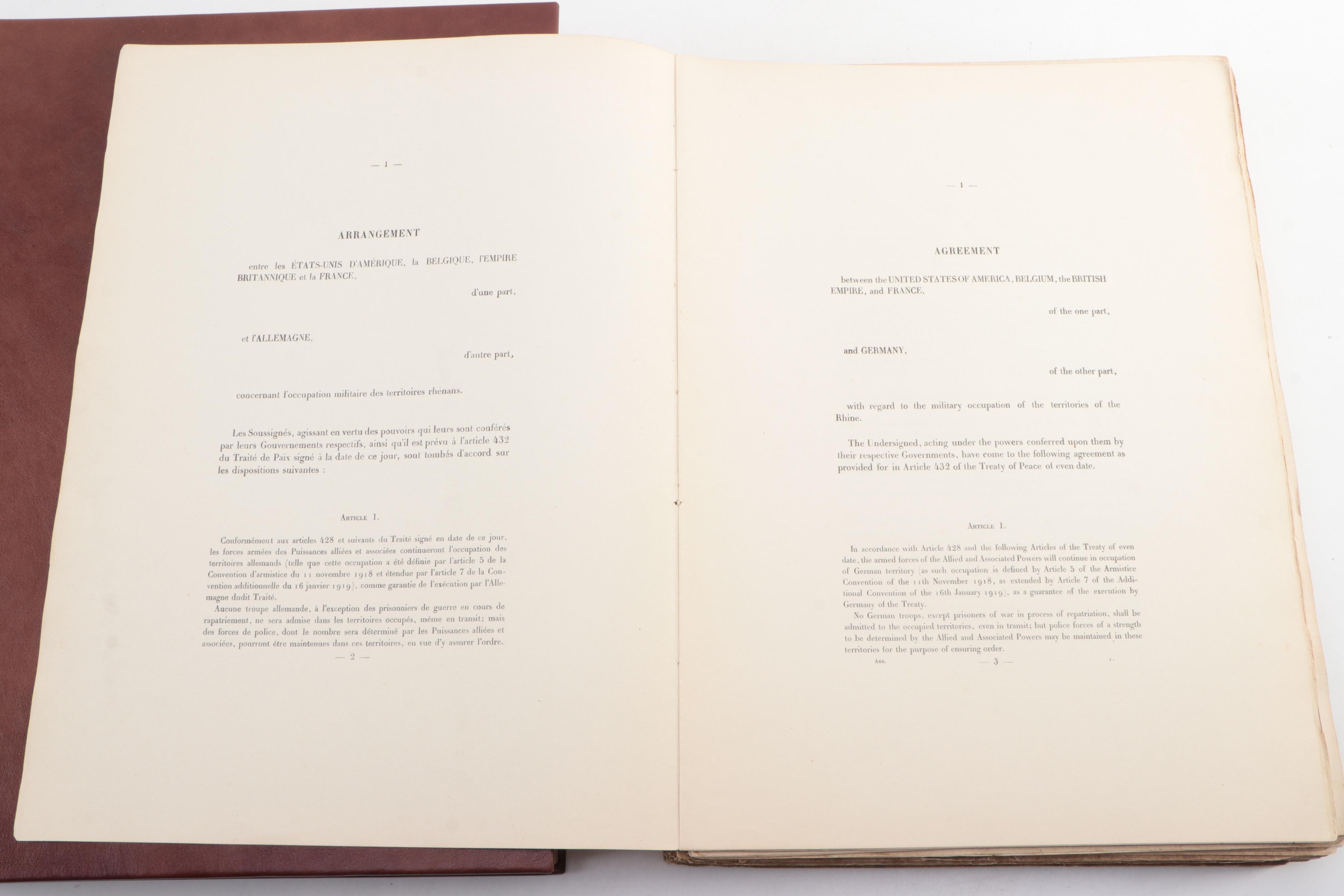 Treaty of Versailles Archive Featuring Edition Presented to Gen. Tasker H. Bliss