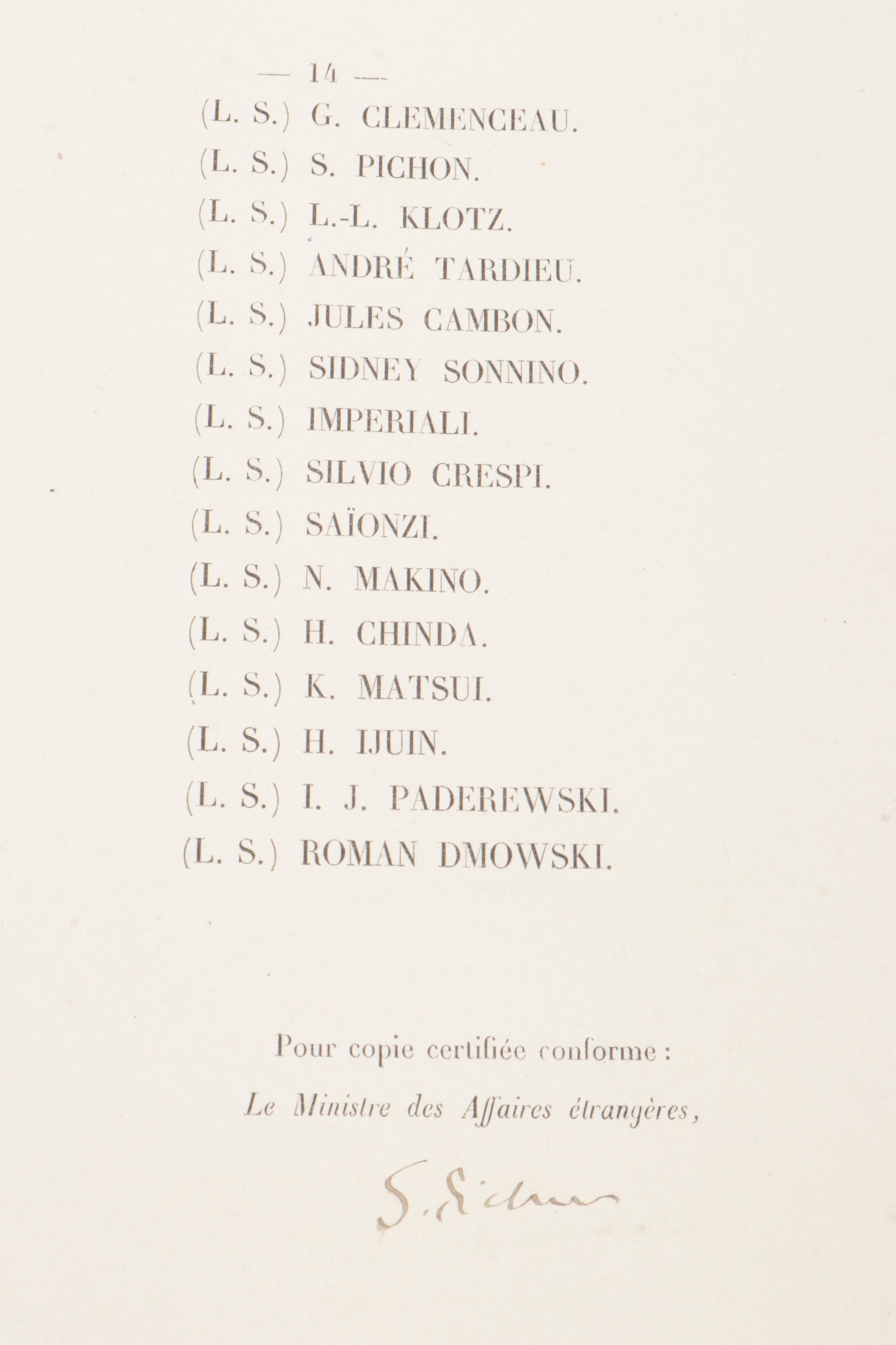 Treaty of Versailles Archive Featuring Edition Presented to Gen. Tasker H. Bliss