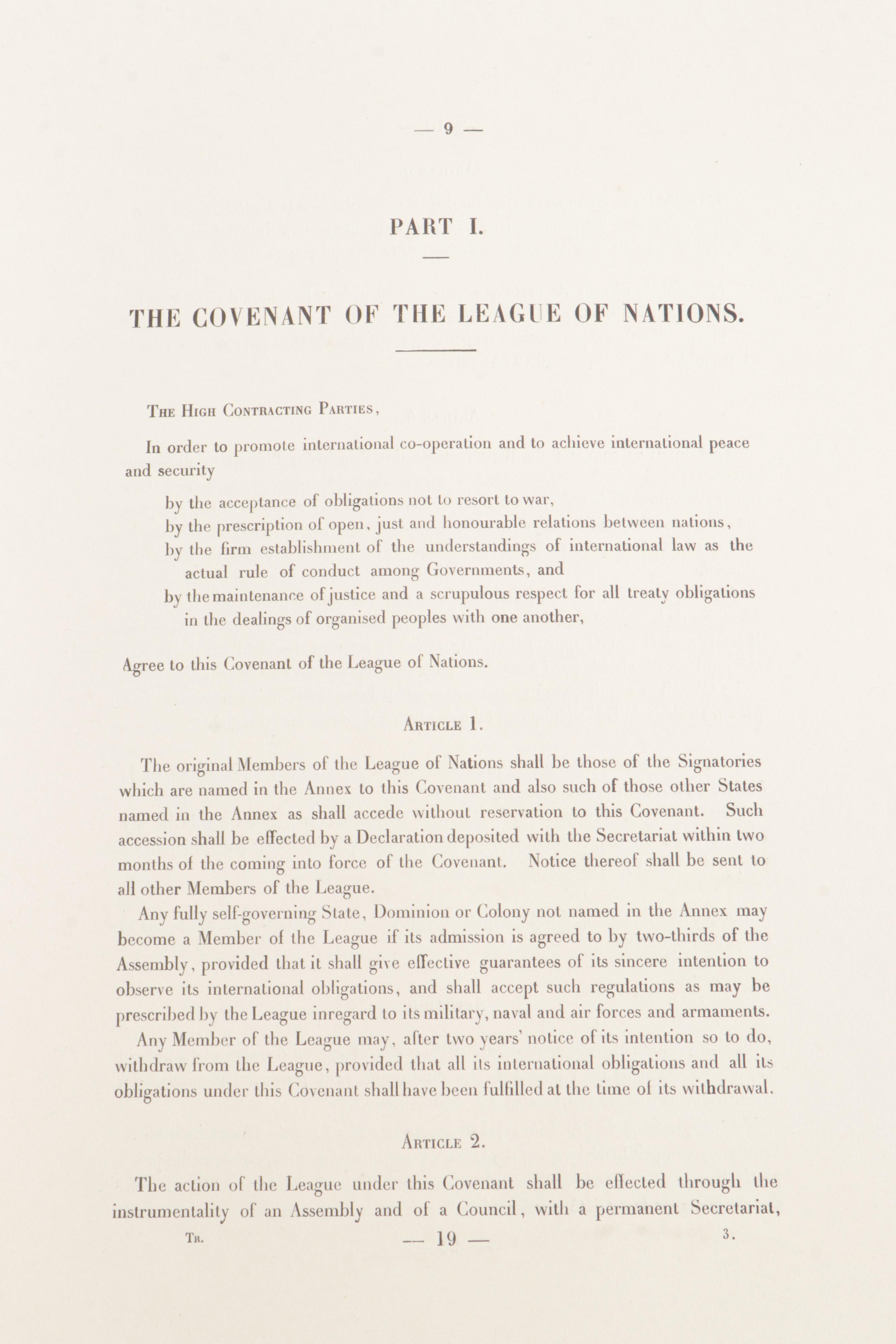 Treaty of Versailles Archive Featuring Edition Presented to Gen. Tasker H. Bliss