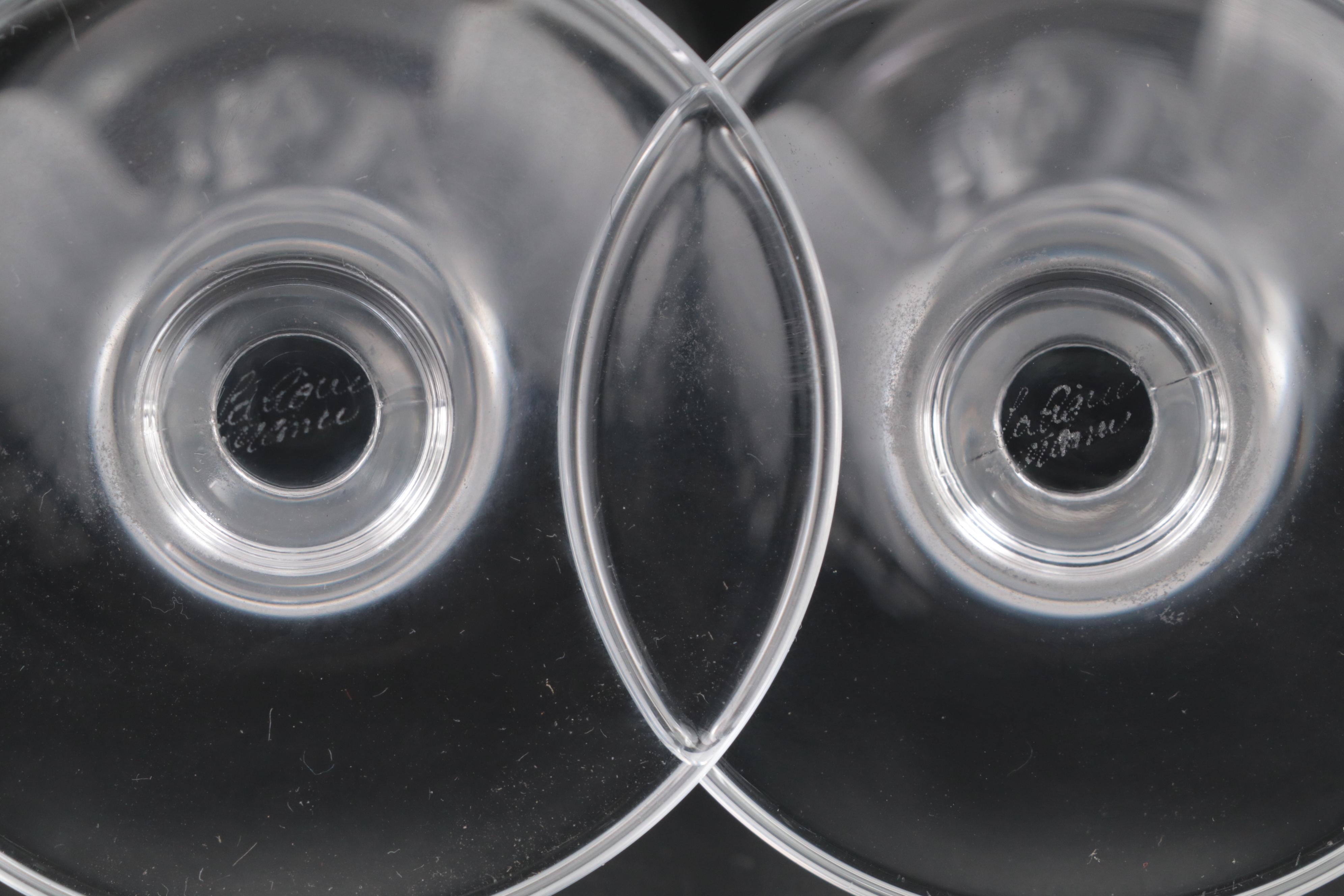 Lalique "Ange" Frosted and Etched Crystal Champagne Flutes