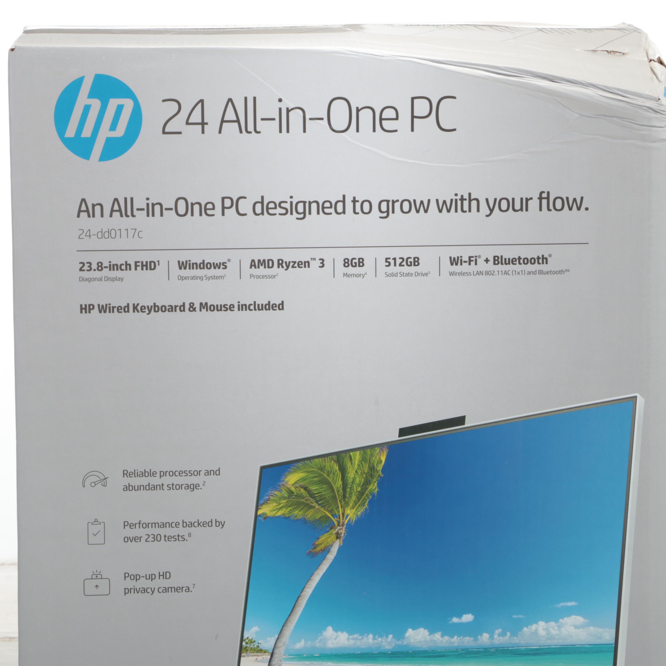 HP 24" All-in-One 512GB Windows PC Computer with Wired Keyboard and Mouse
