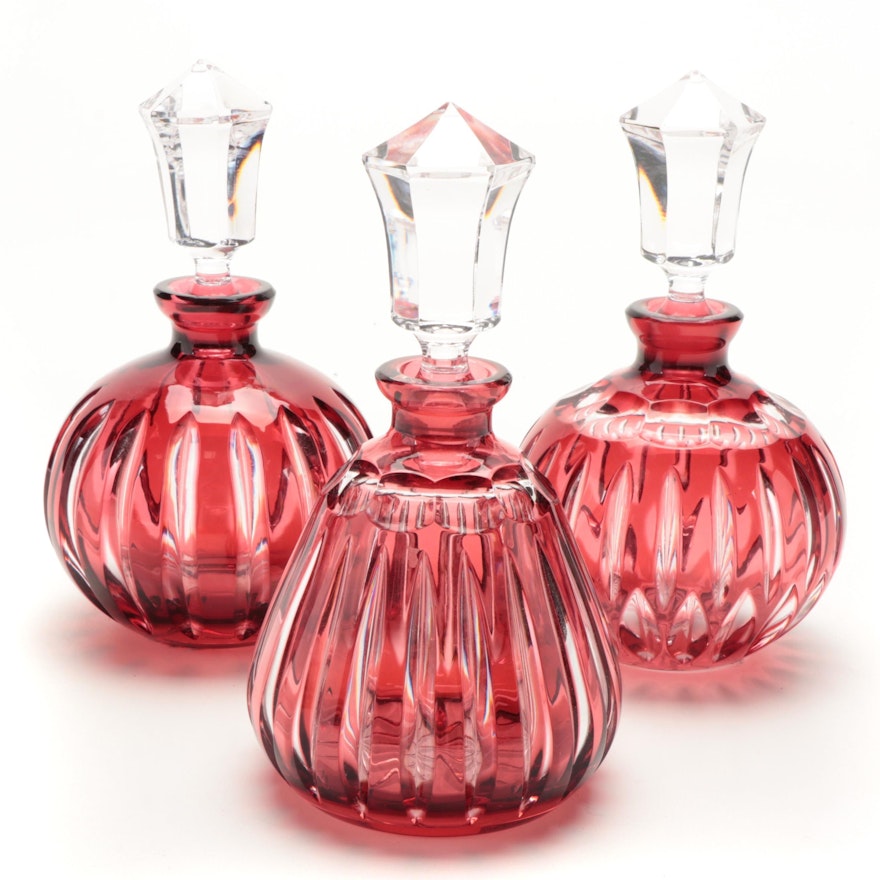 Art Deco Style Cranberry Glass Perfume Bottles
