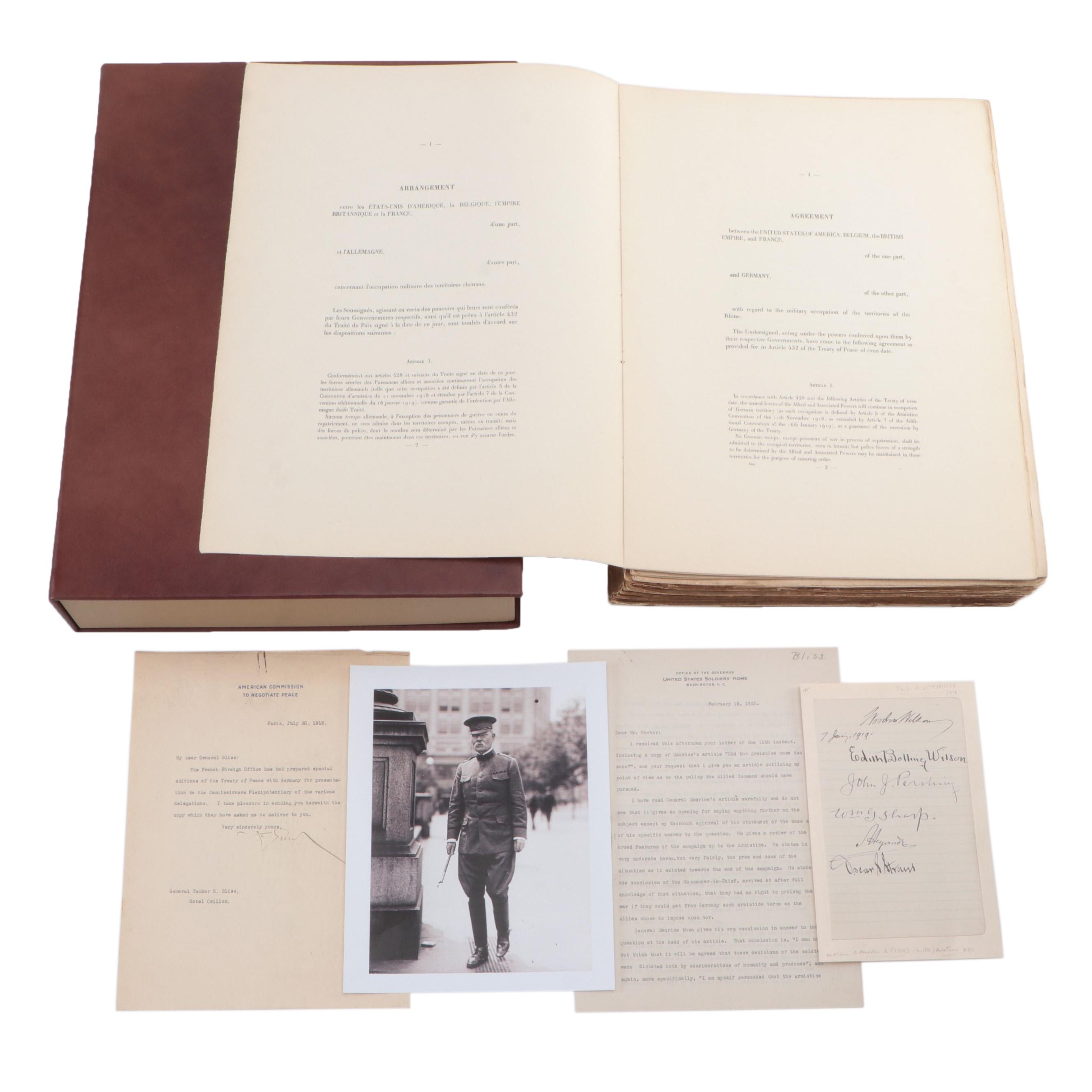 Treaty of Versailles Archive Featuring Edition Presented to Gen. Tasker H. Bliss