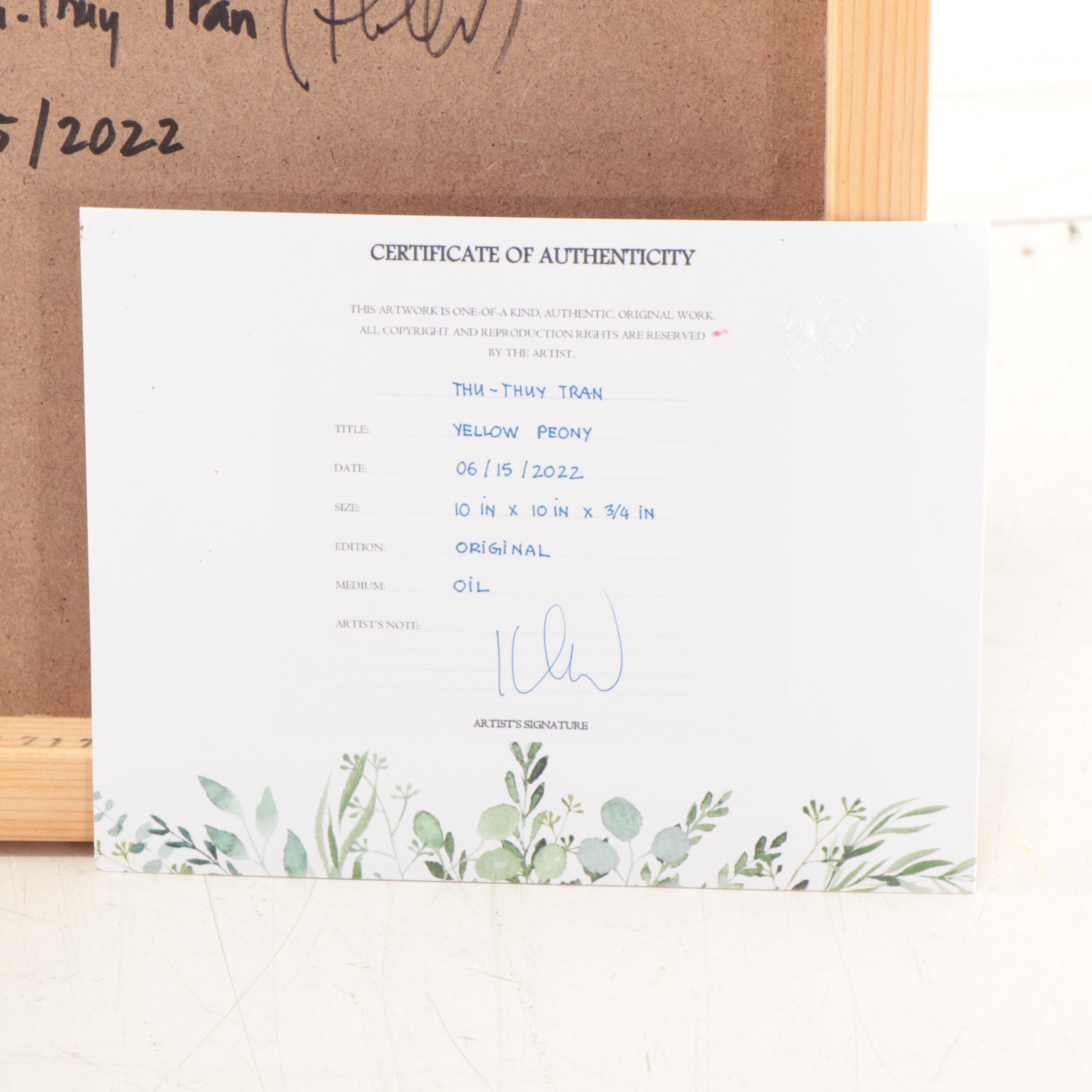 Thu-Thuy Tran Oil Painting "Yellow Peony," 2022