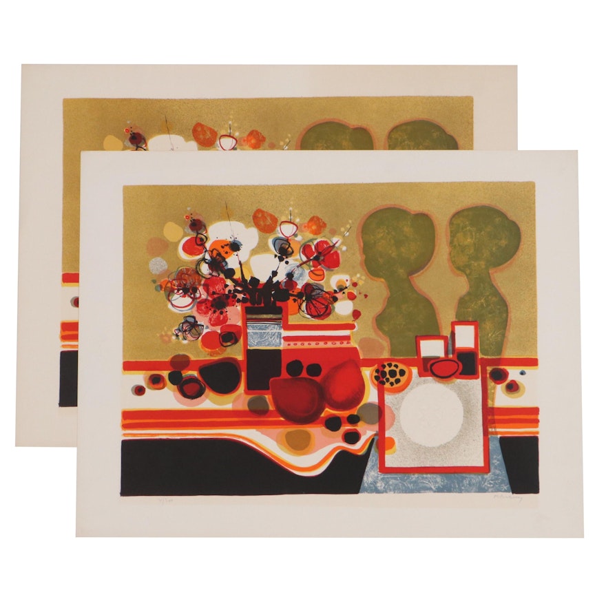 Frédéric Menguy Color Lithograph of Abstract Still Life, Late 20th Century