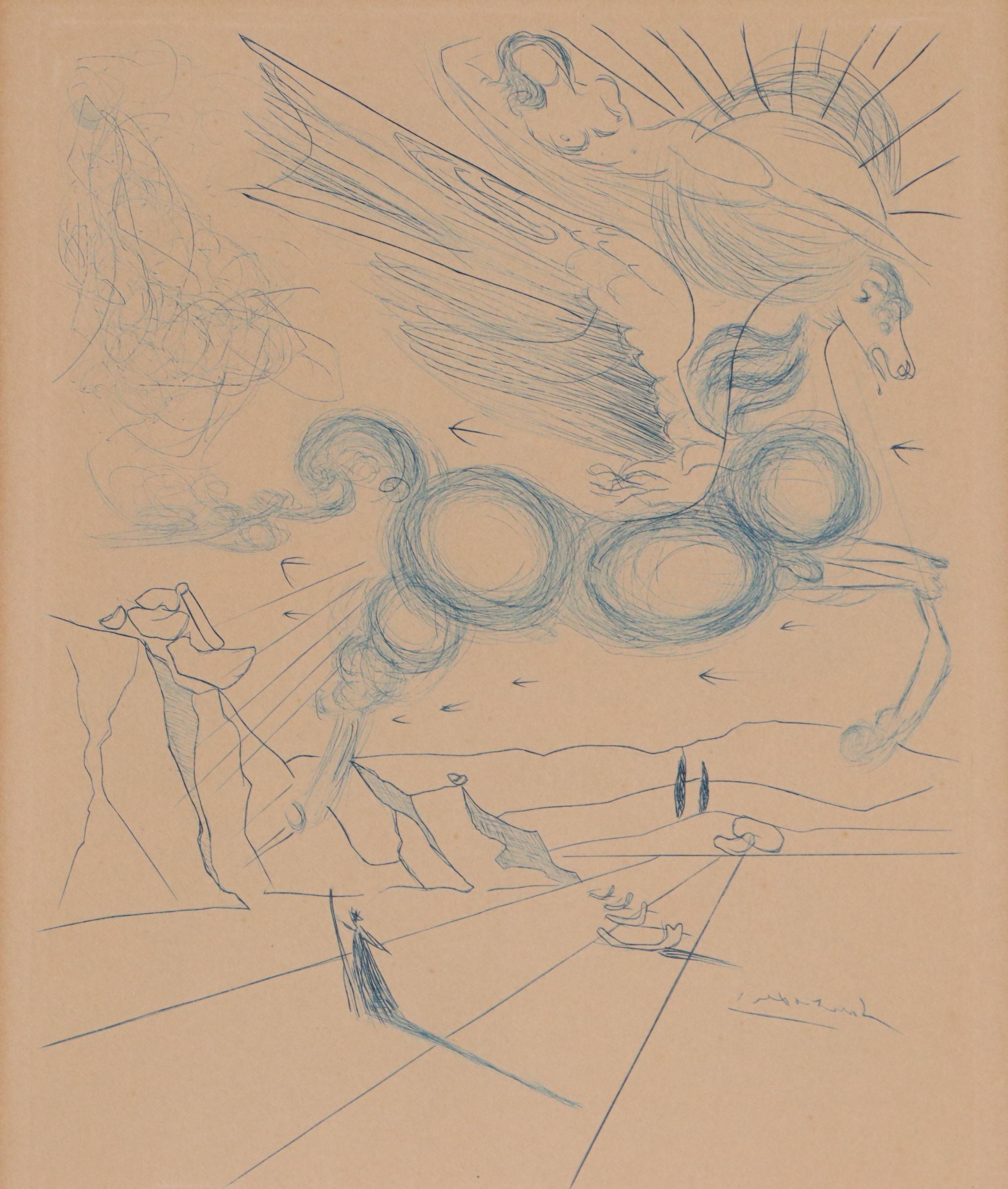 Salvador Dalí Etching "Pegasus in Flight With an Angel"