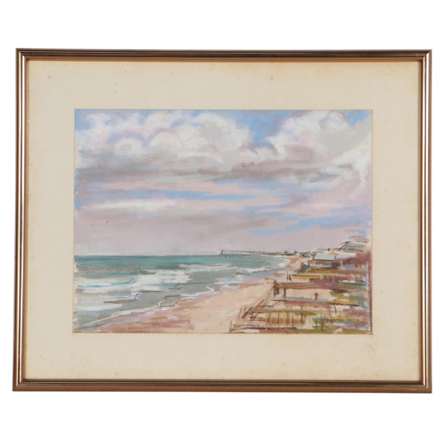 Martha Bator Coastal Landscape Pastel Drawing, Late 20th Century