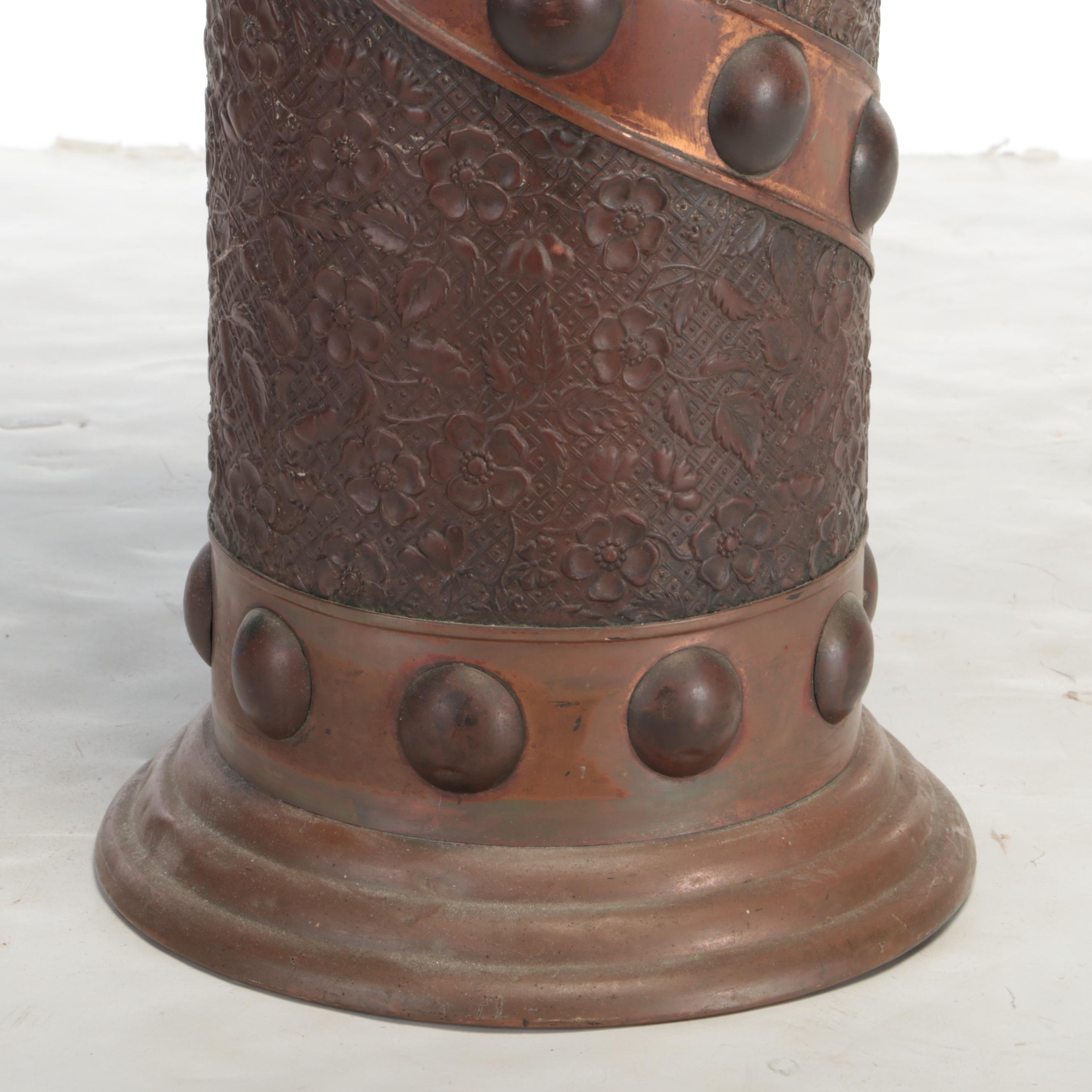 Aesthetic Movement Copper Repoussé Umbrella Stand, Late 19th Century