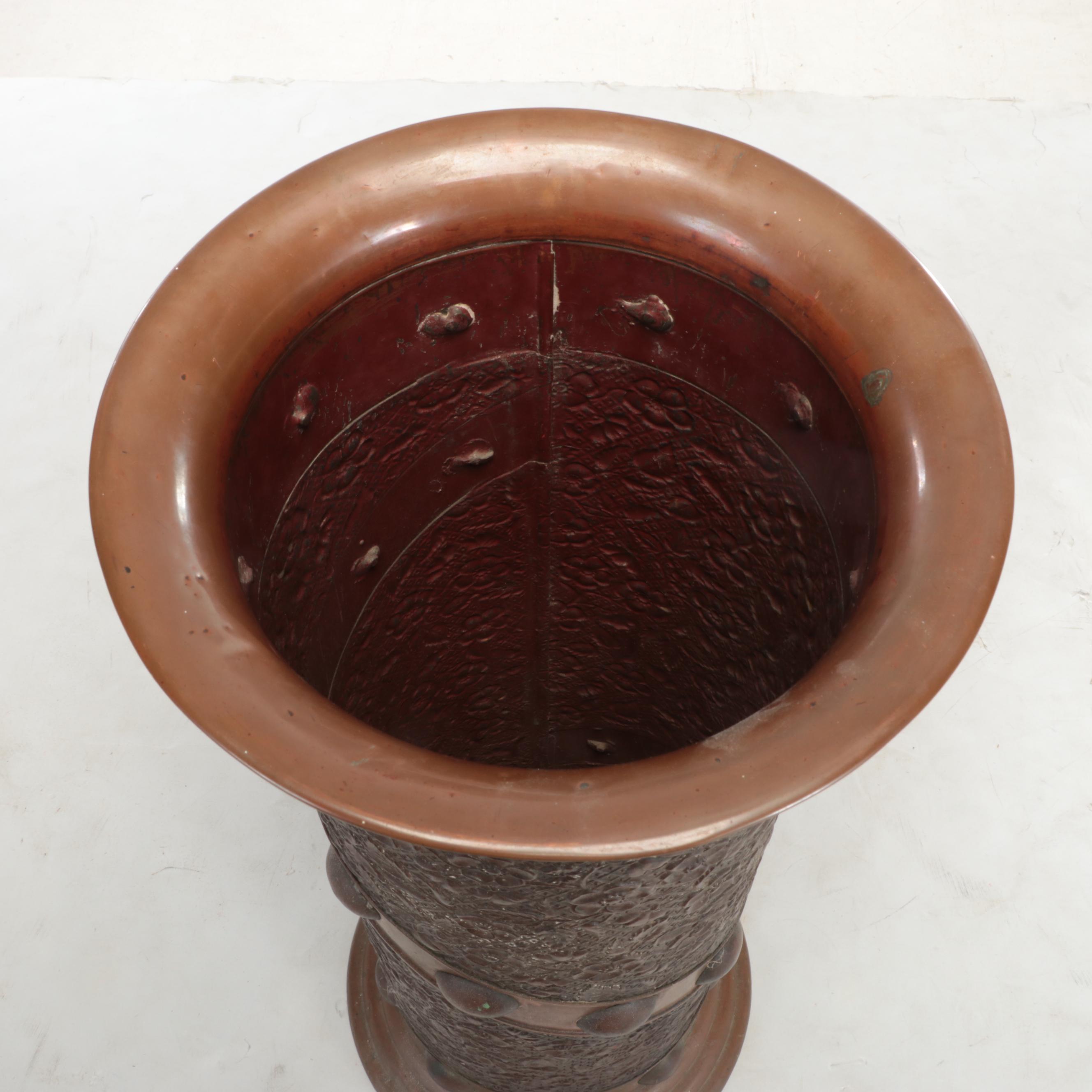 Aesthetic Movement Copper Repoussé Umbrella Stand, Late 19th Century