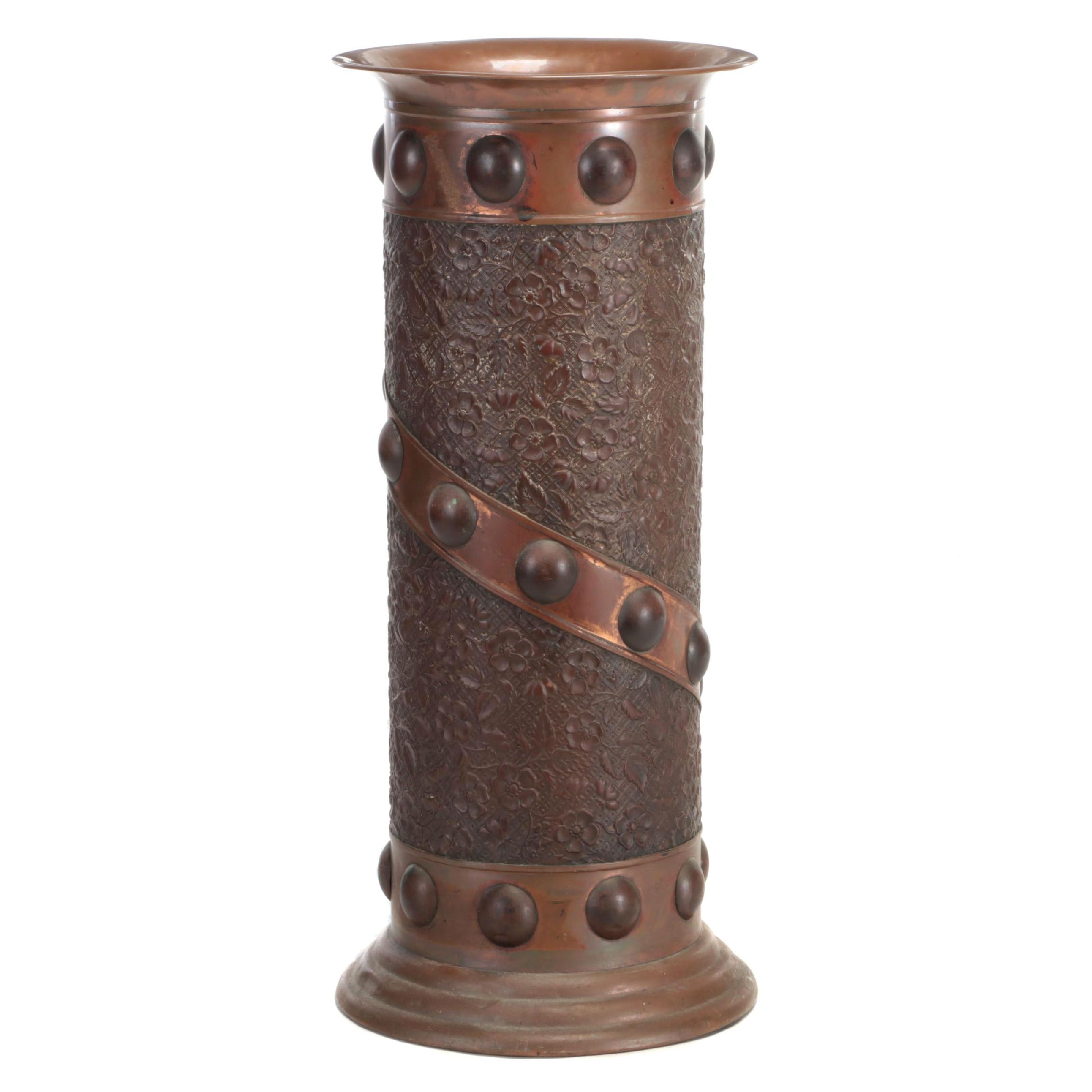 Aesthetic Movement Copper Repoussé Umbrella Stand, Late 19th Century