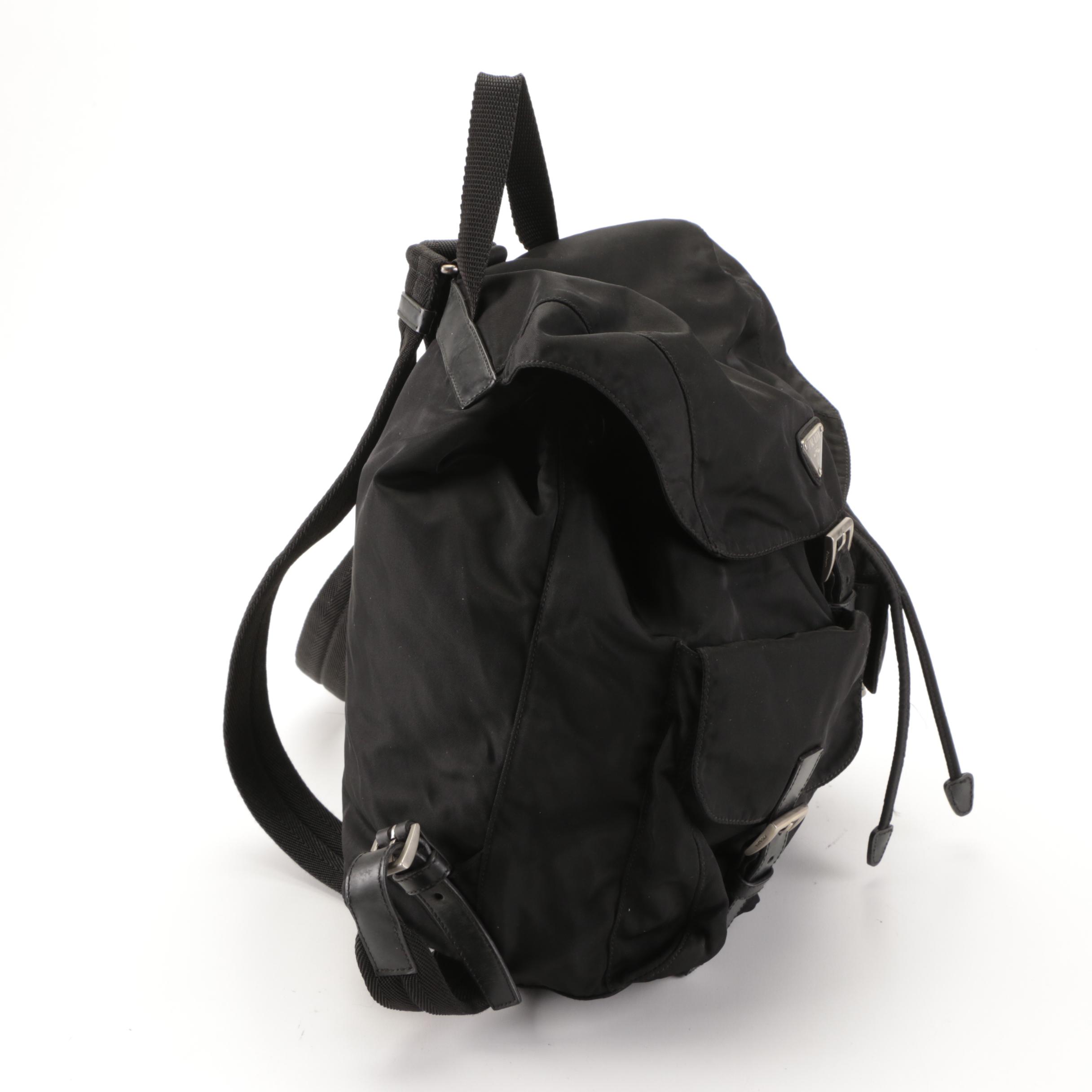 Prada Drawstring Backpack in Black Tessuto Nylon with Leather Trim