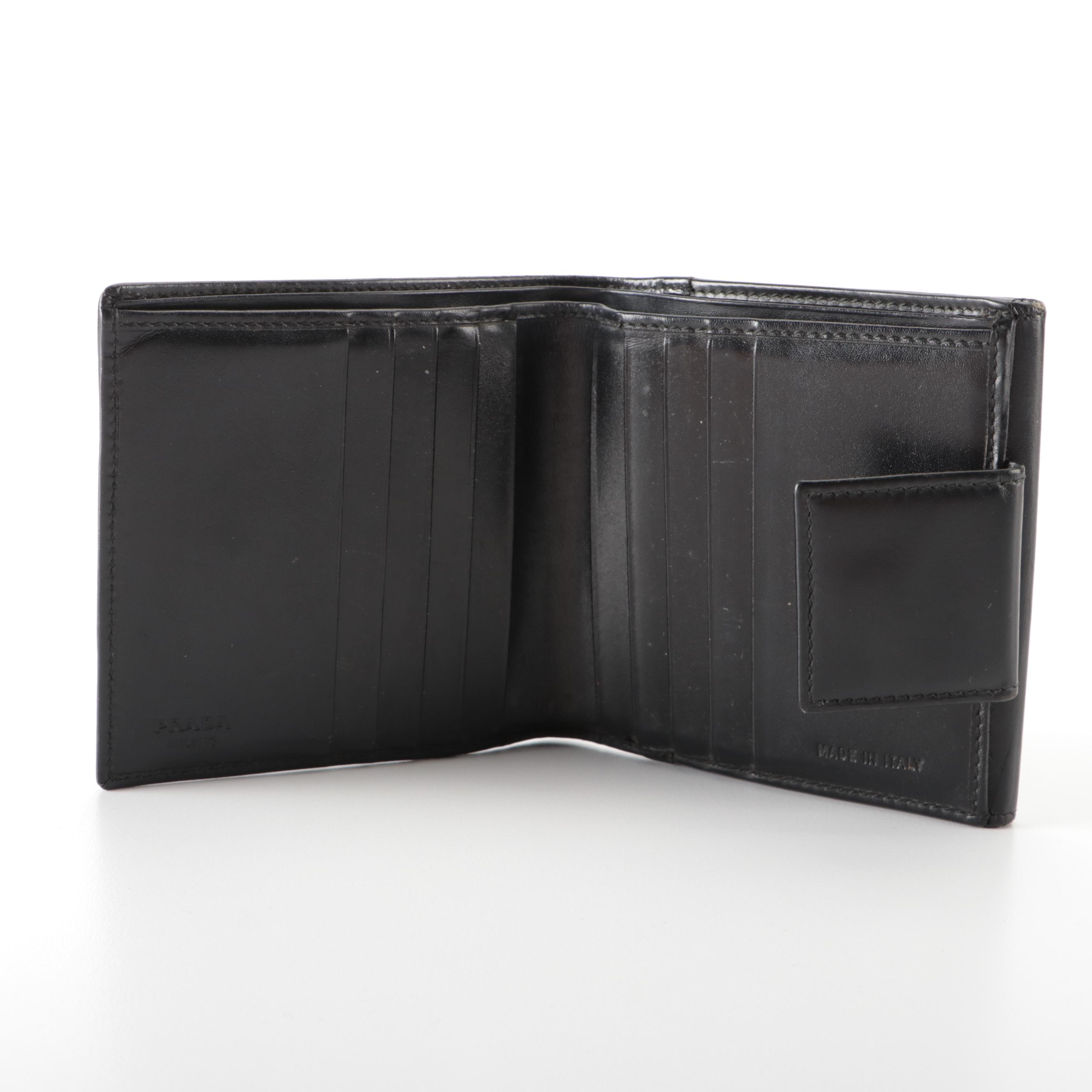 Prada Bifold French-Flap Wallet in Black Leather