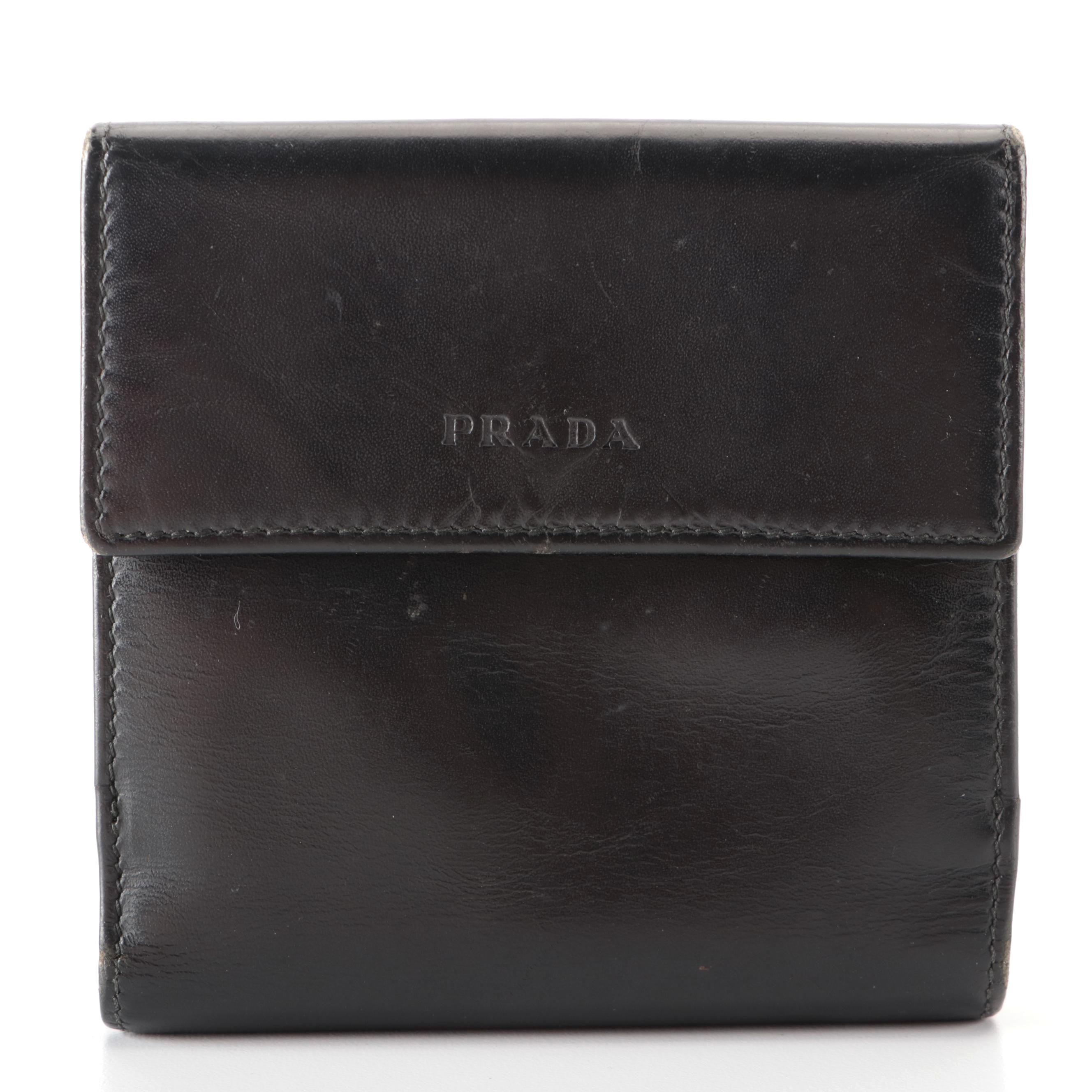 Prada Bifold French-Flap Wallet in Black Leather