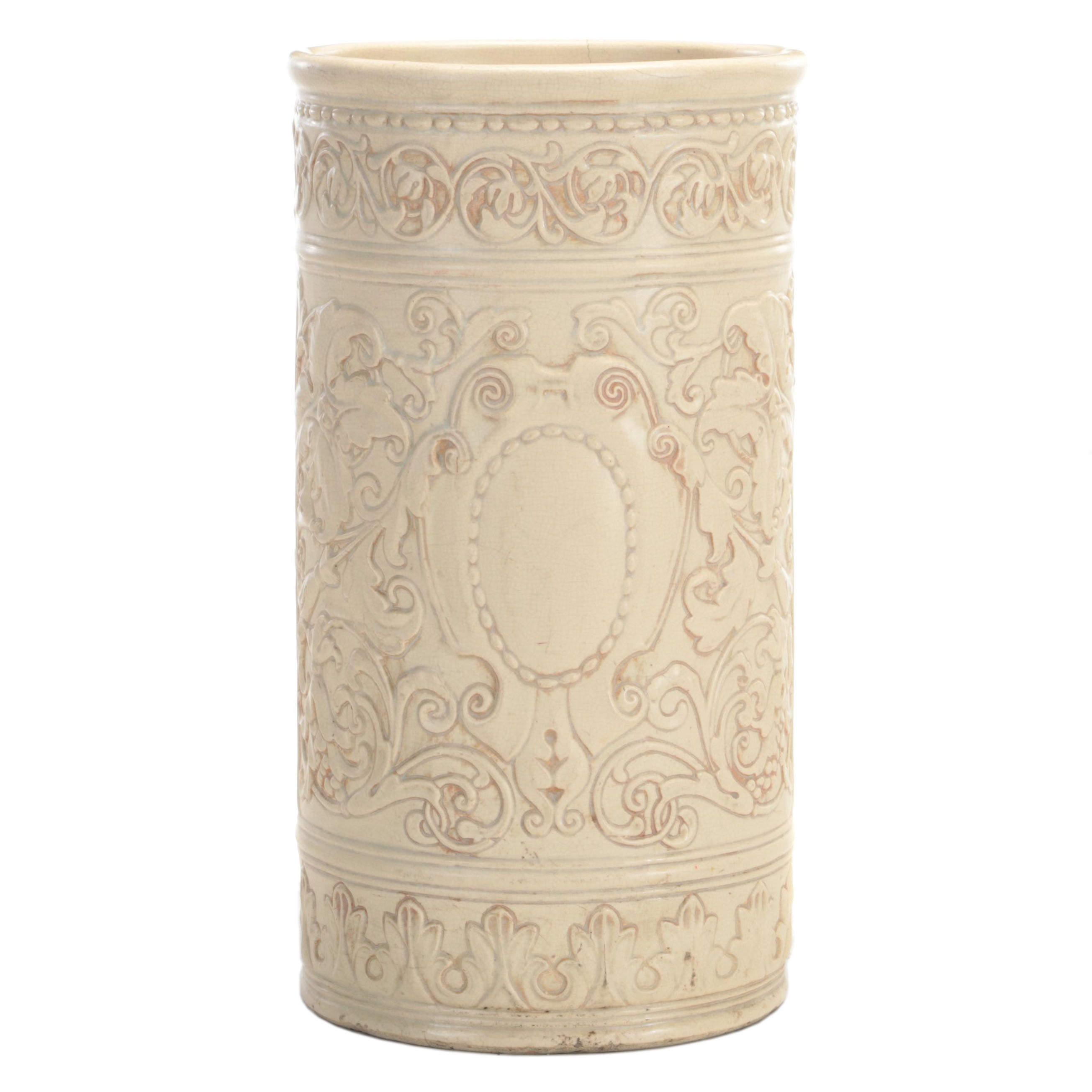 Weller Pottery "Clinton Ivory" Ceramic Umbrella Stand, Early 20th Century