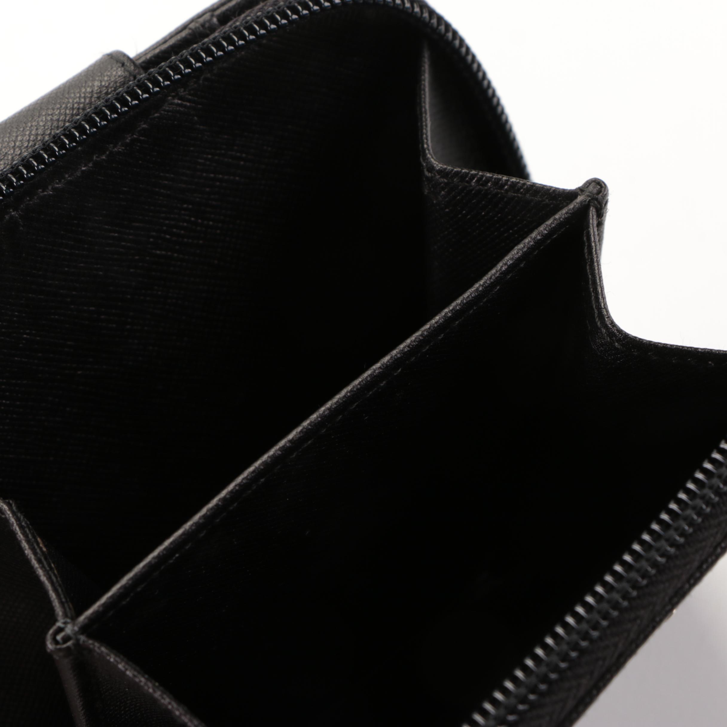 Prada Compact Zip-Around Wallet in Black Saffiano Leather