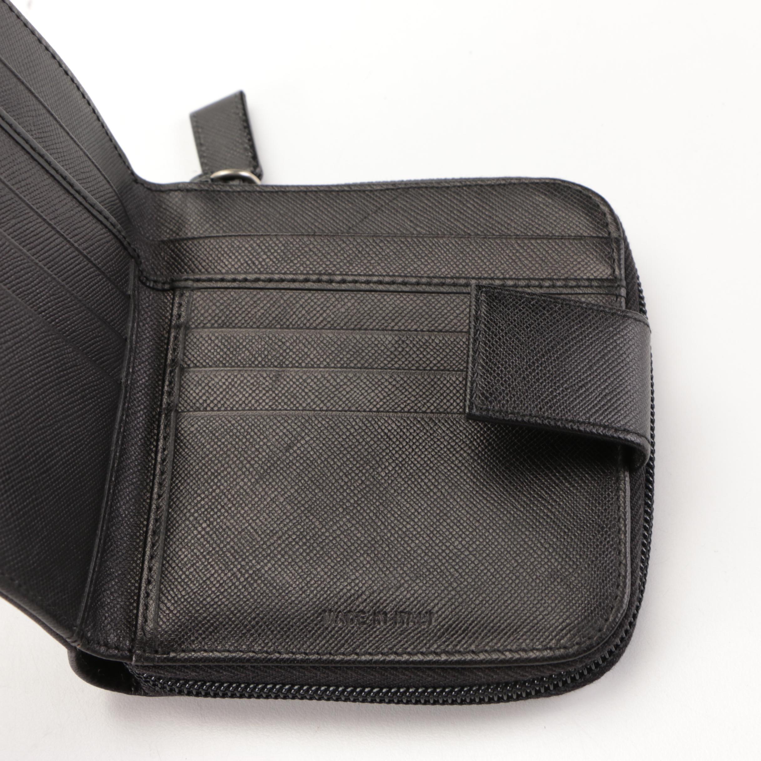 Prada Compact Zip-Around Wallet in Black Saffiano Leather