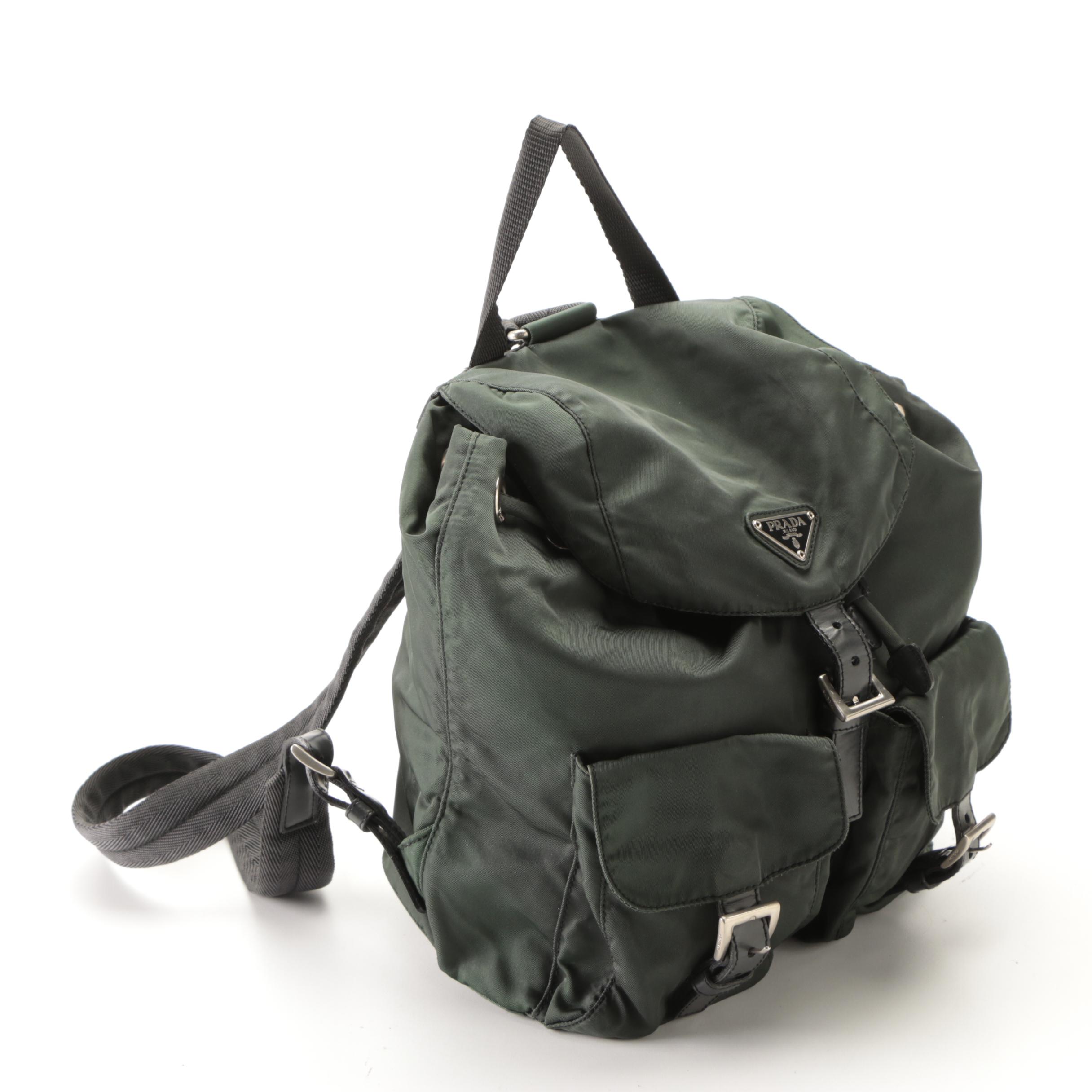 Prada Small Backpack in Green Tessuto Nylon with Black Leather Trim