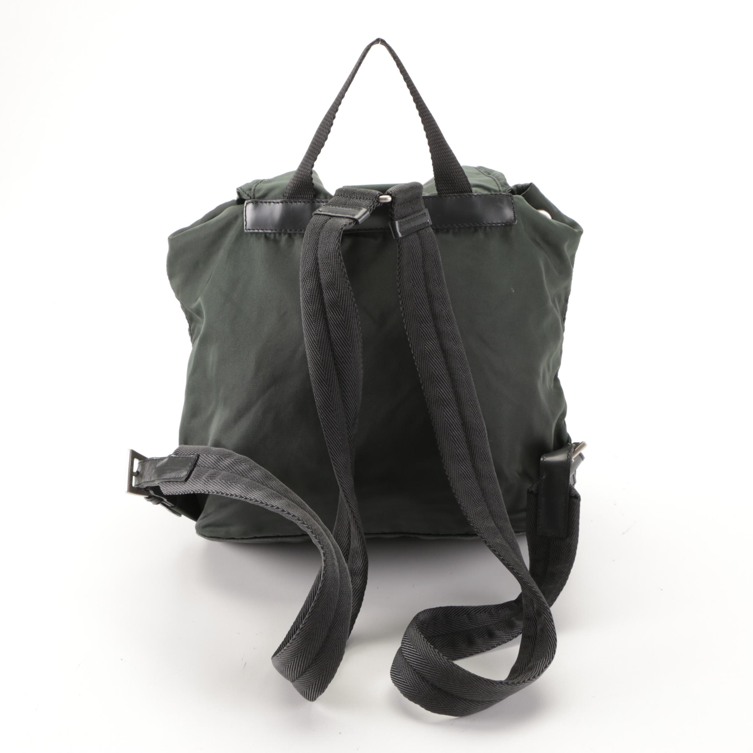 Prada Small Backpack in Green Tessuto Nylon with Black Leather Trim