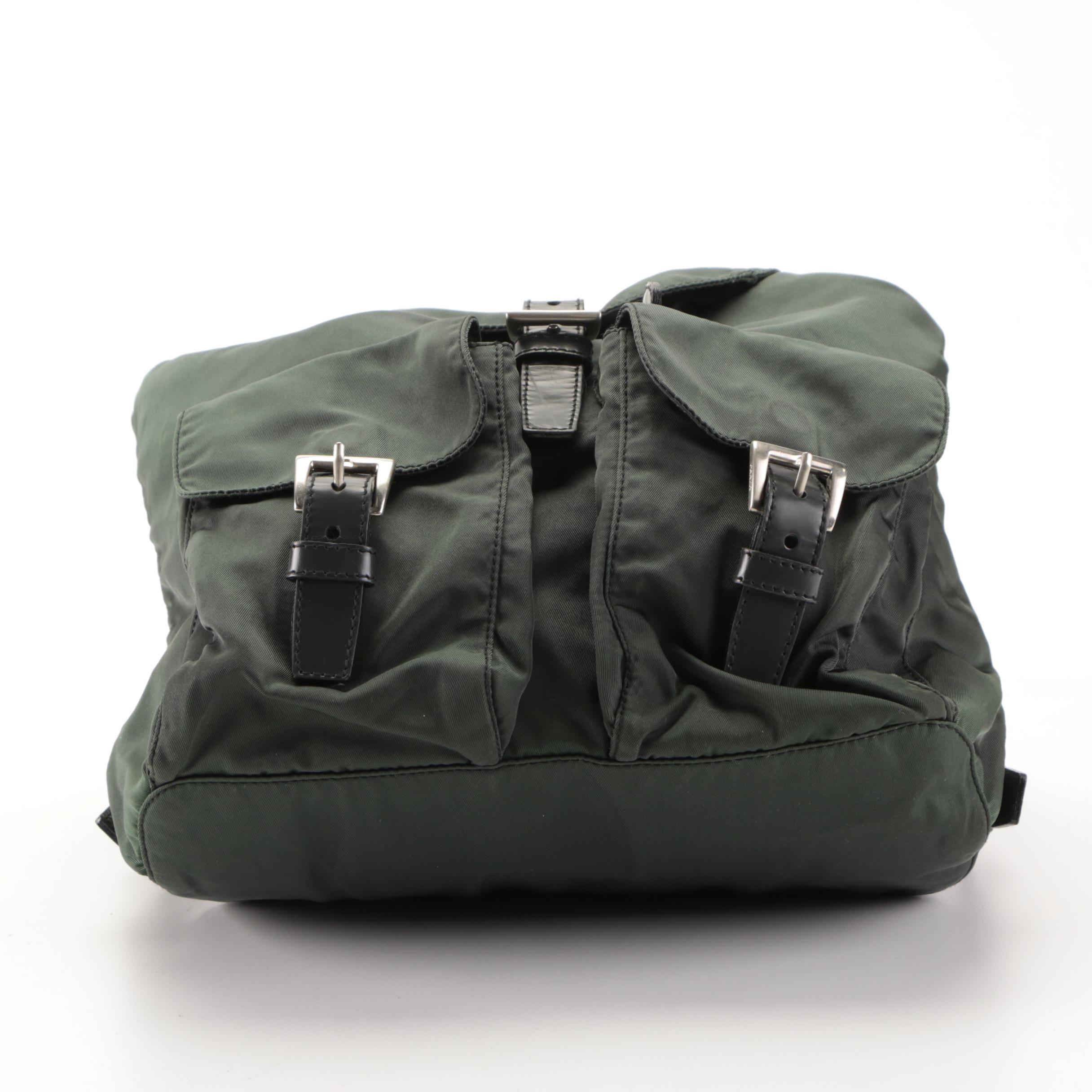 Prada Small Backpack in Green Tessuto Nylon with Black Leather Trim