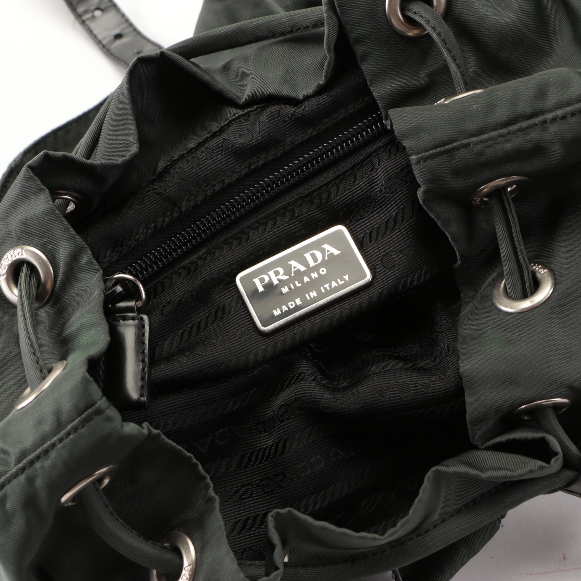 Prada Small Backpack in Green Tessuto Nylon with Black Leather Trim