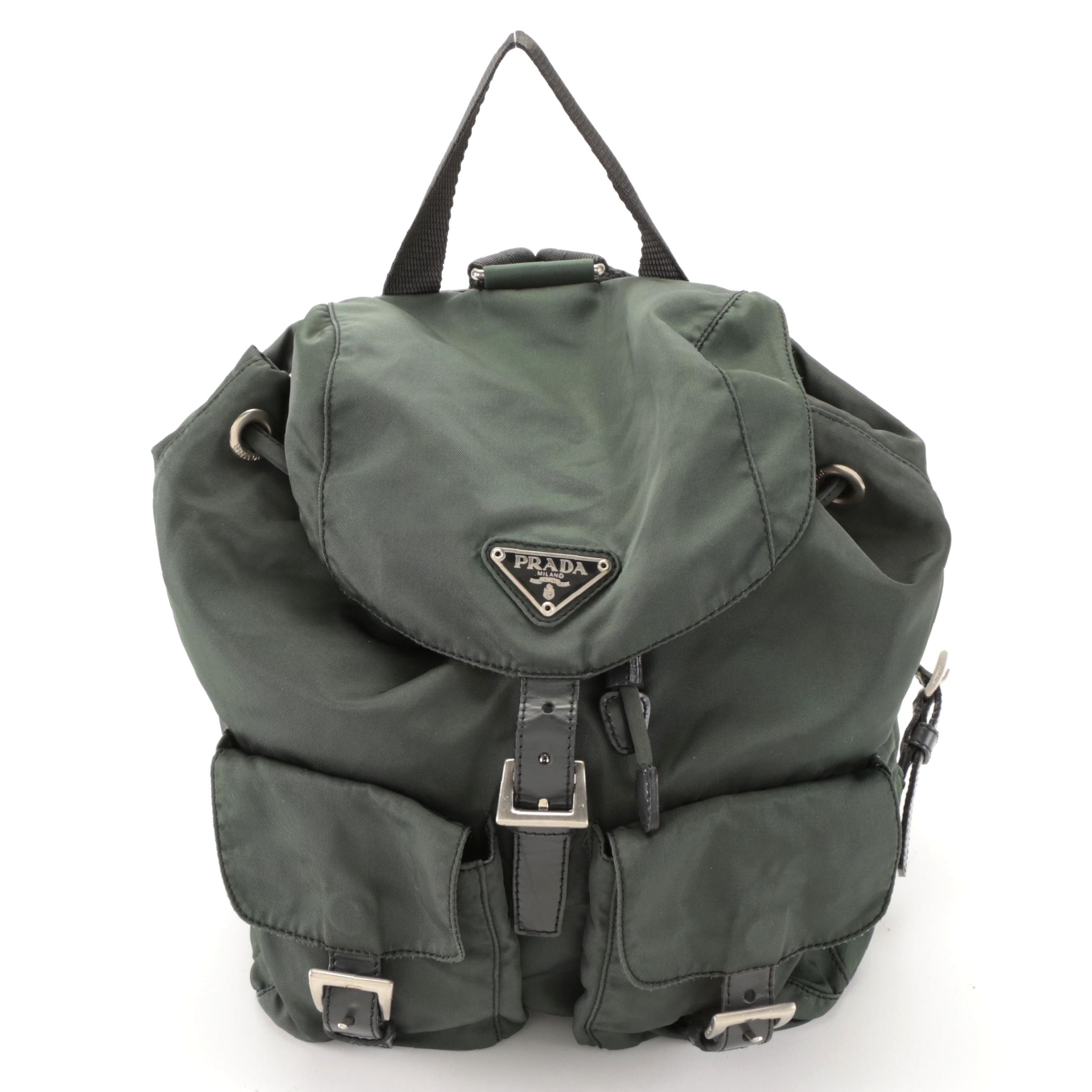 Prada Small Backpack in Green Tessuto Nylon with Black Leather Trim