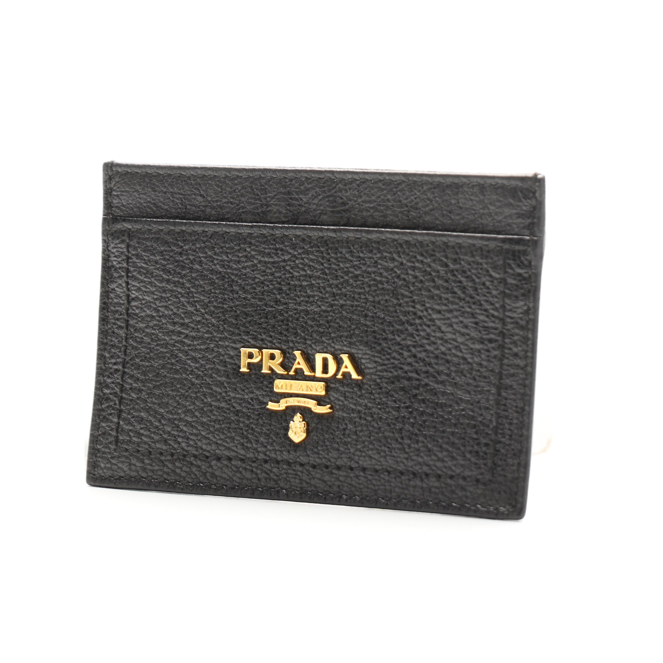 Prada Black Leather Card Case with Box