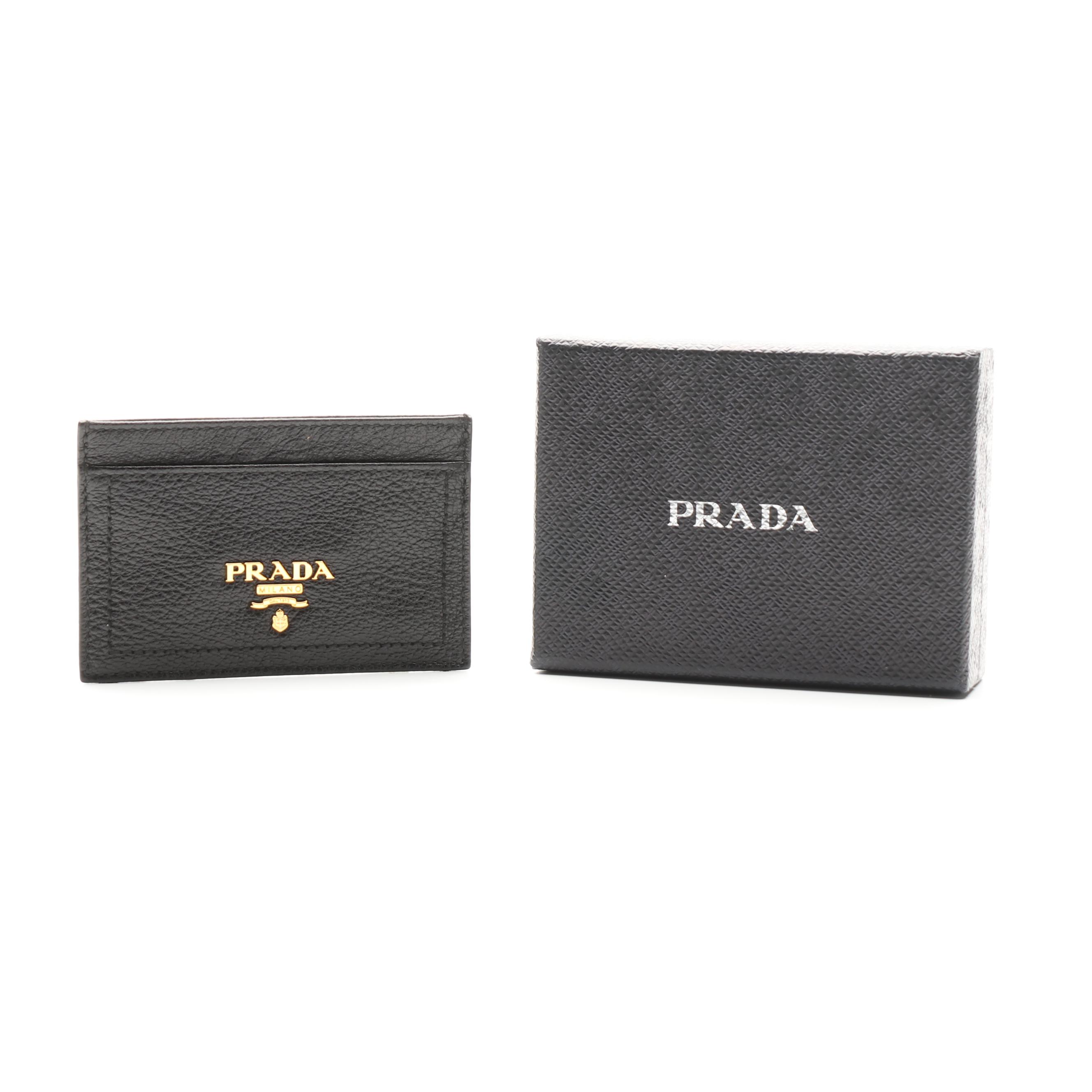 Prada Black Leather Card Case with Box