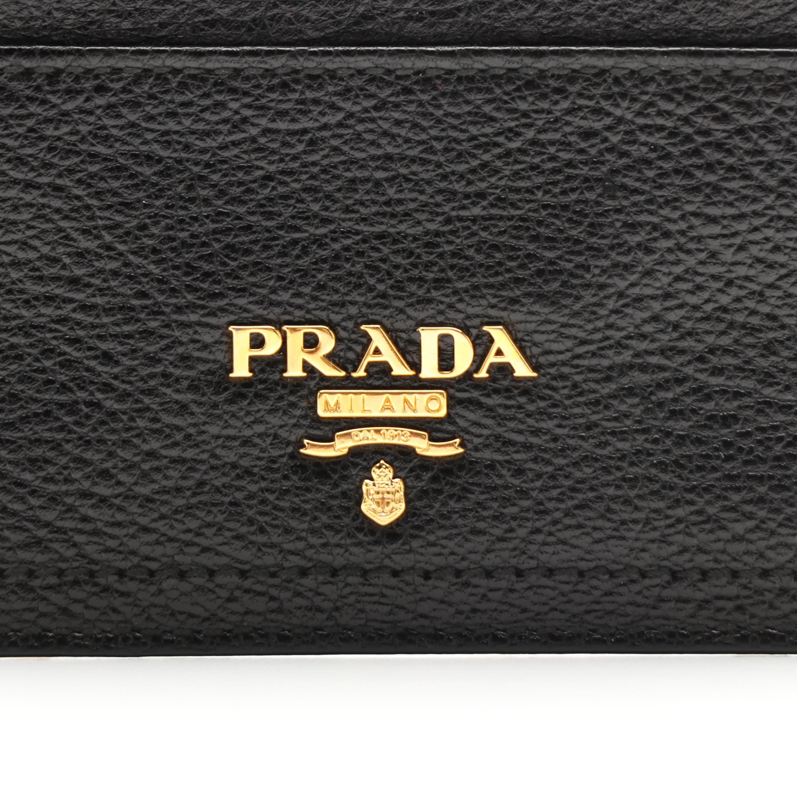 Prada Black Leather Card Case with Box