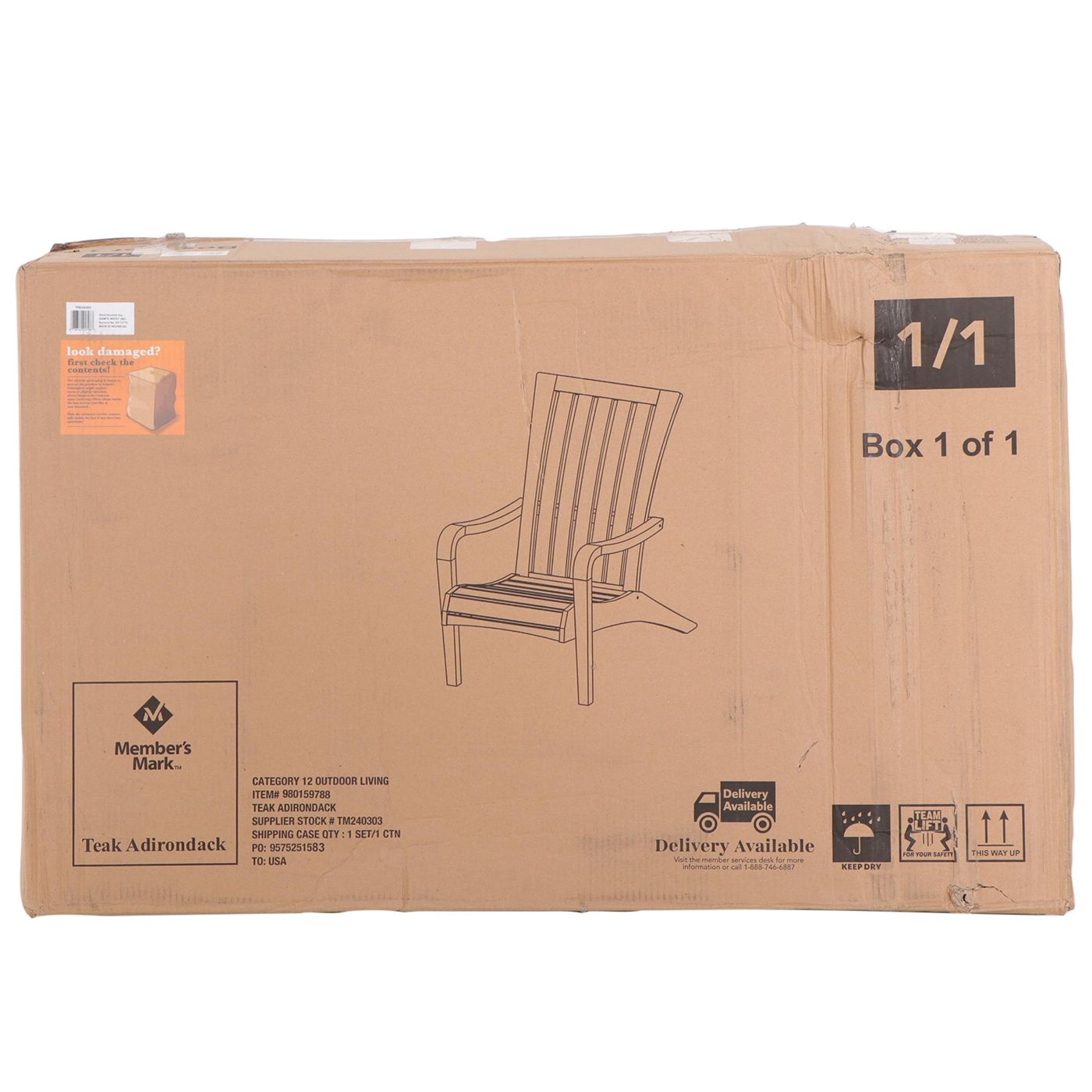 Member's Mark Teak Adirondack Patio Chair