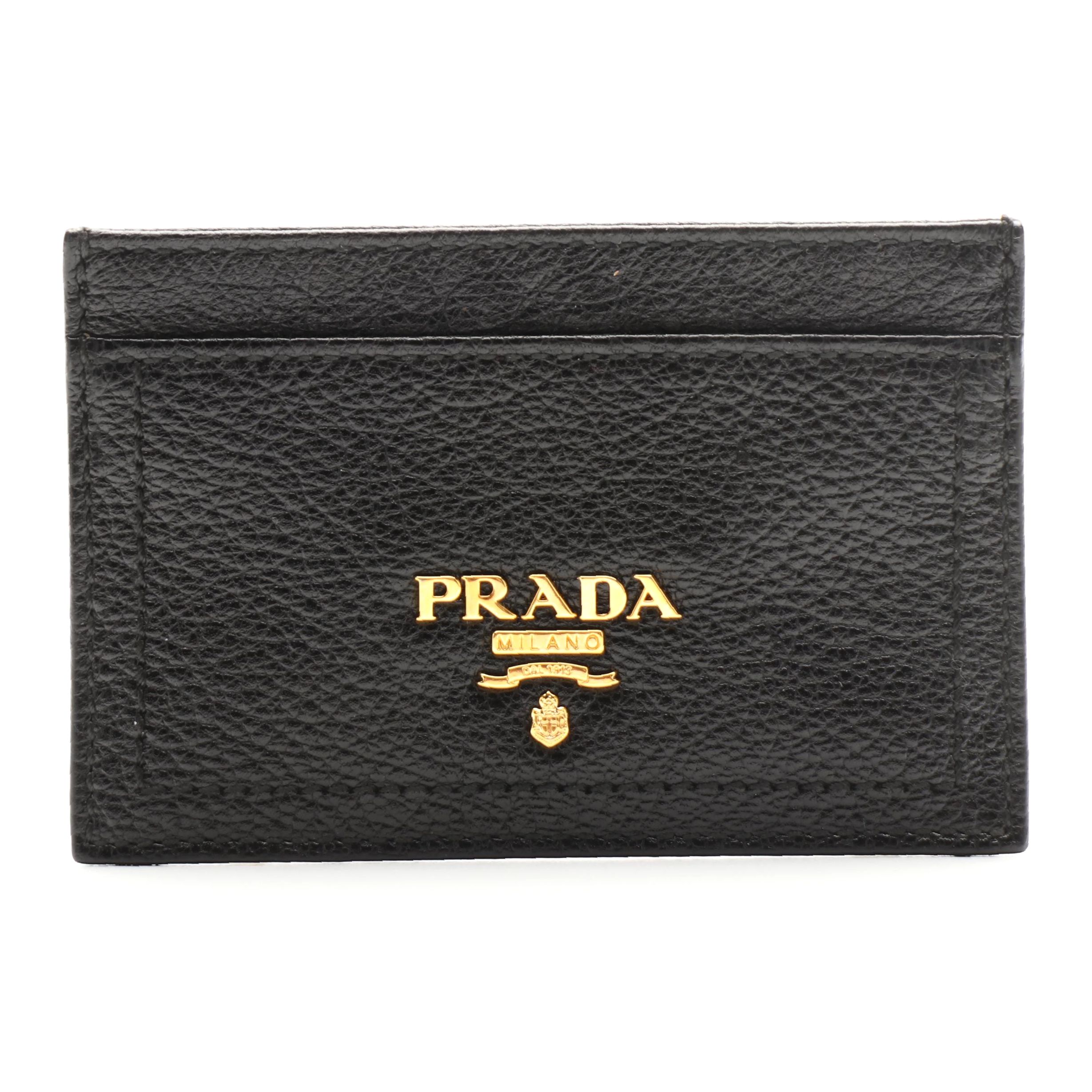 Prada Black Leather Card Case with Box