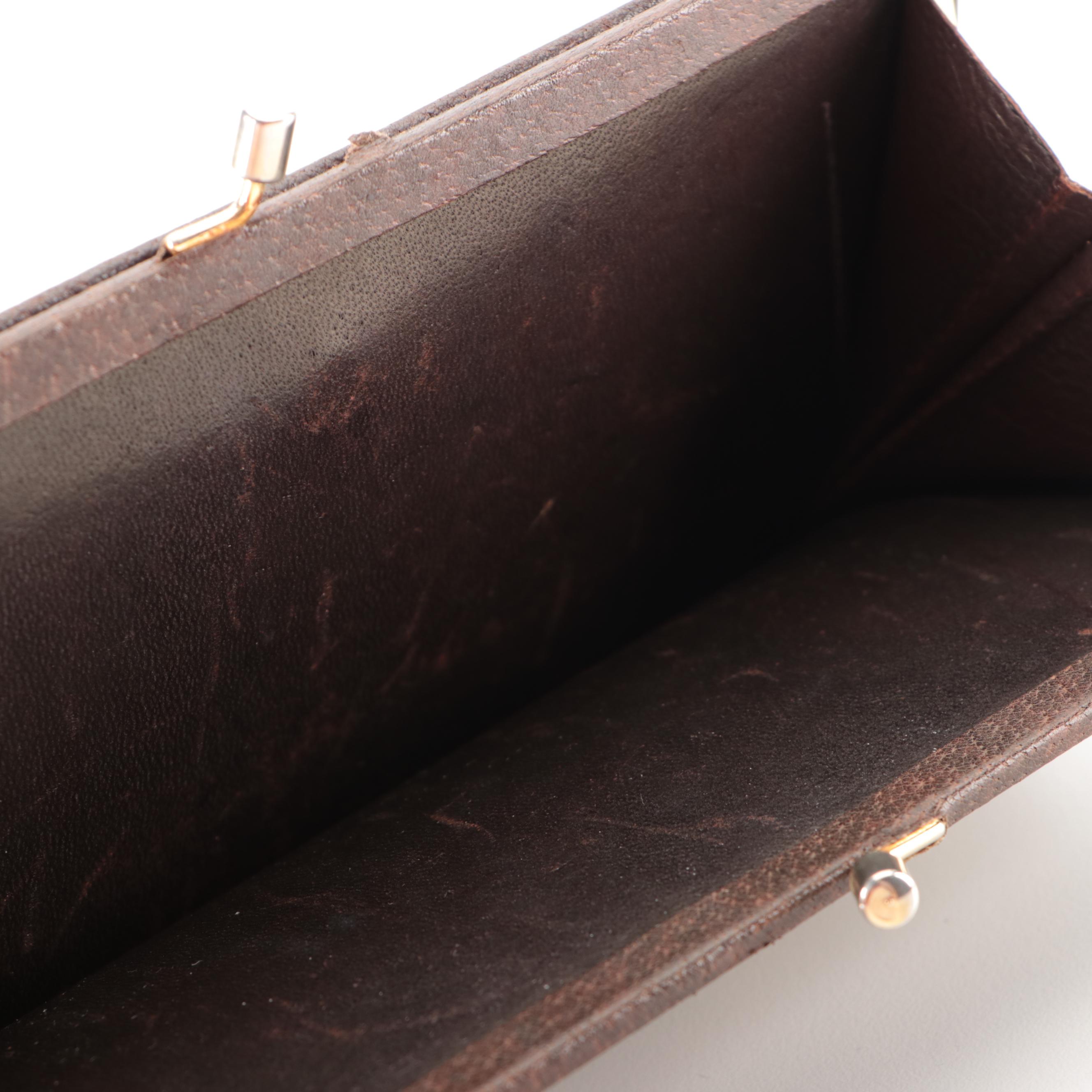 Gucci Long Kisslock Wallet in GG Supreme Canvas and Brown Cinghiale Leather