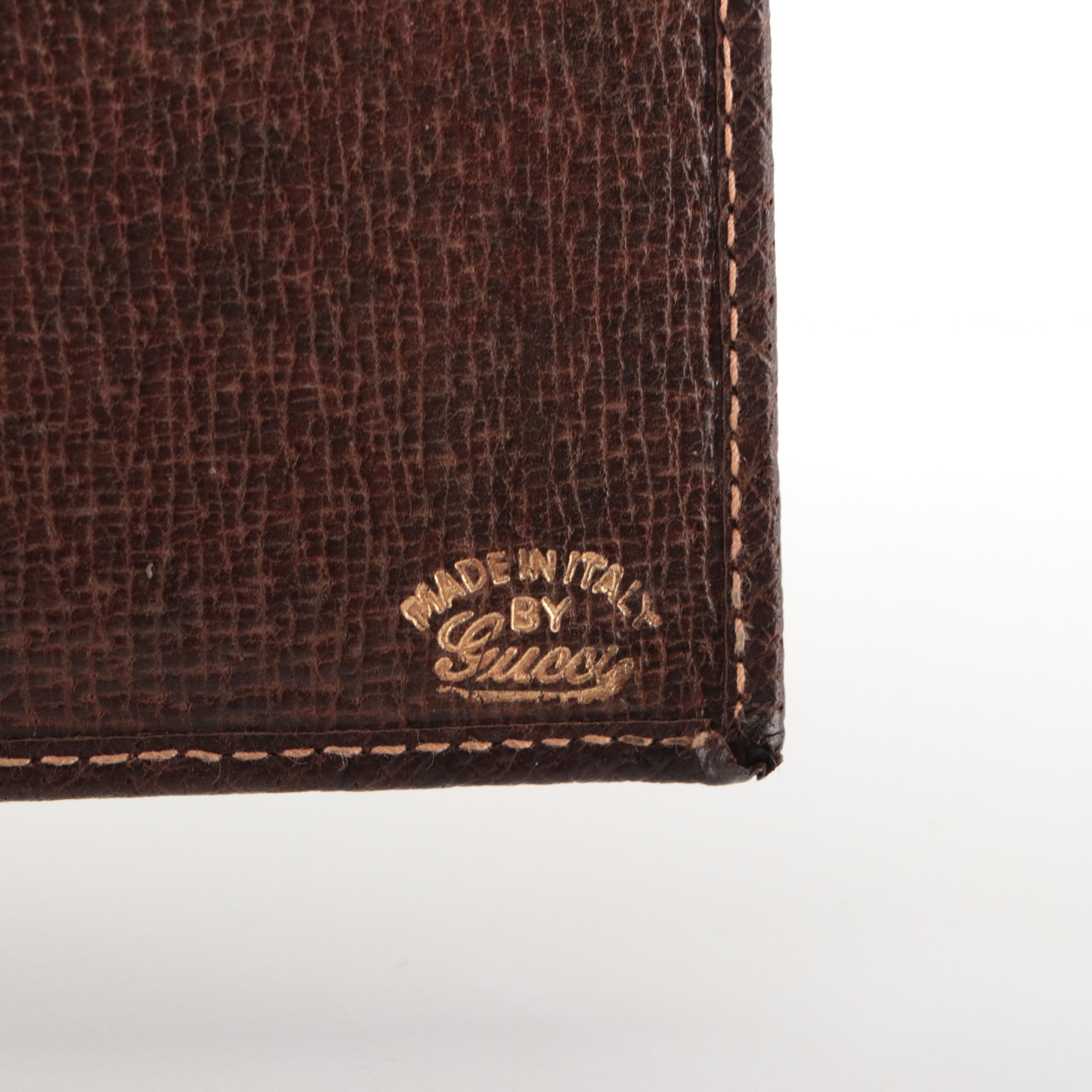 Gucci Long Kisslock Wallet in GG Supreme Canvas and Brown Cinghiale Leather