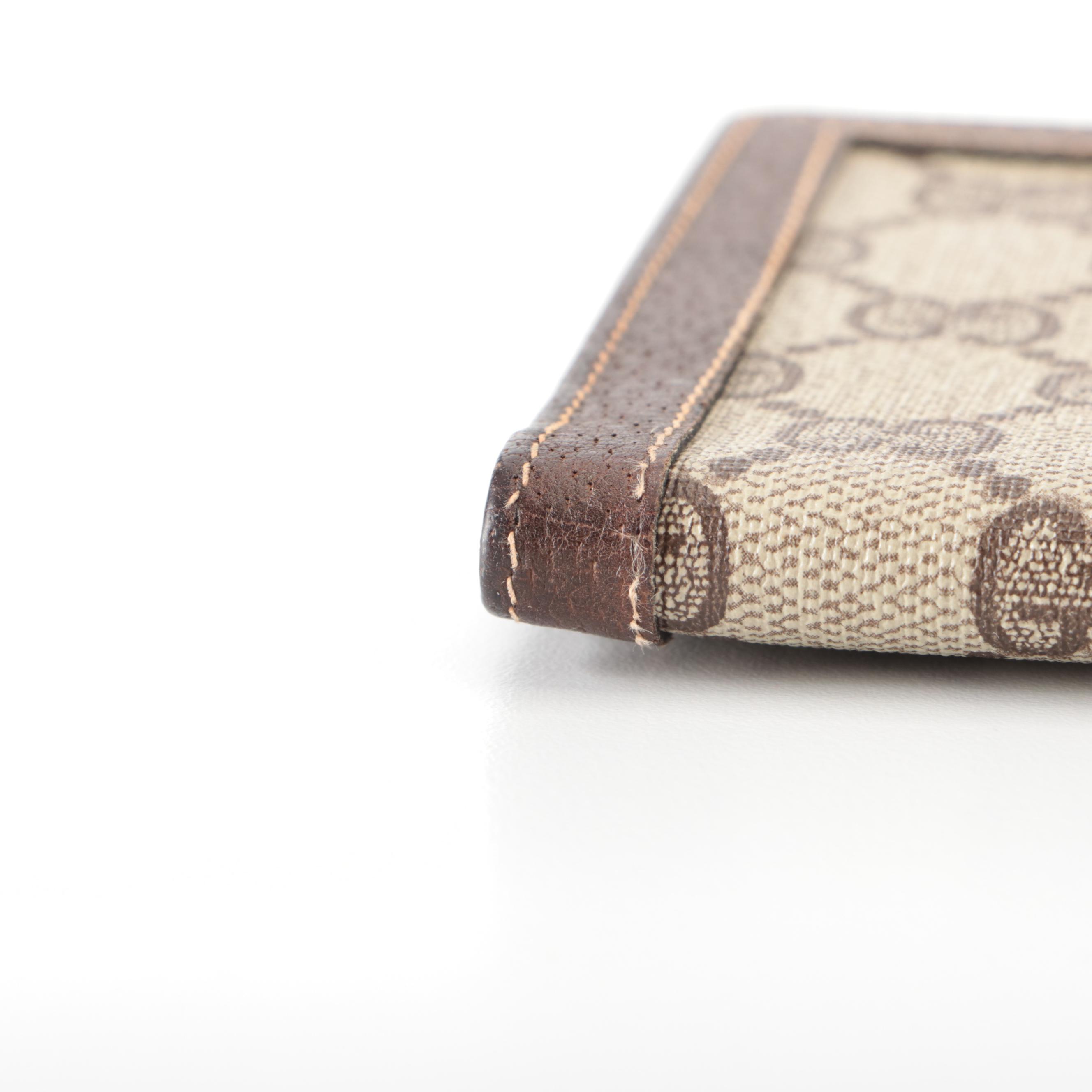 Gucci Long Kisslock Wallet in GG Supreme Canvas and Brown Cinghiale Leather