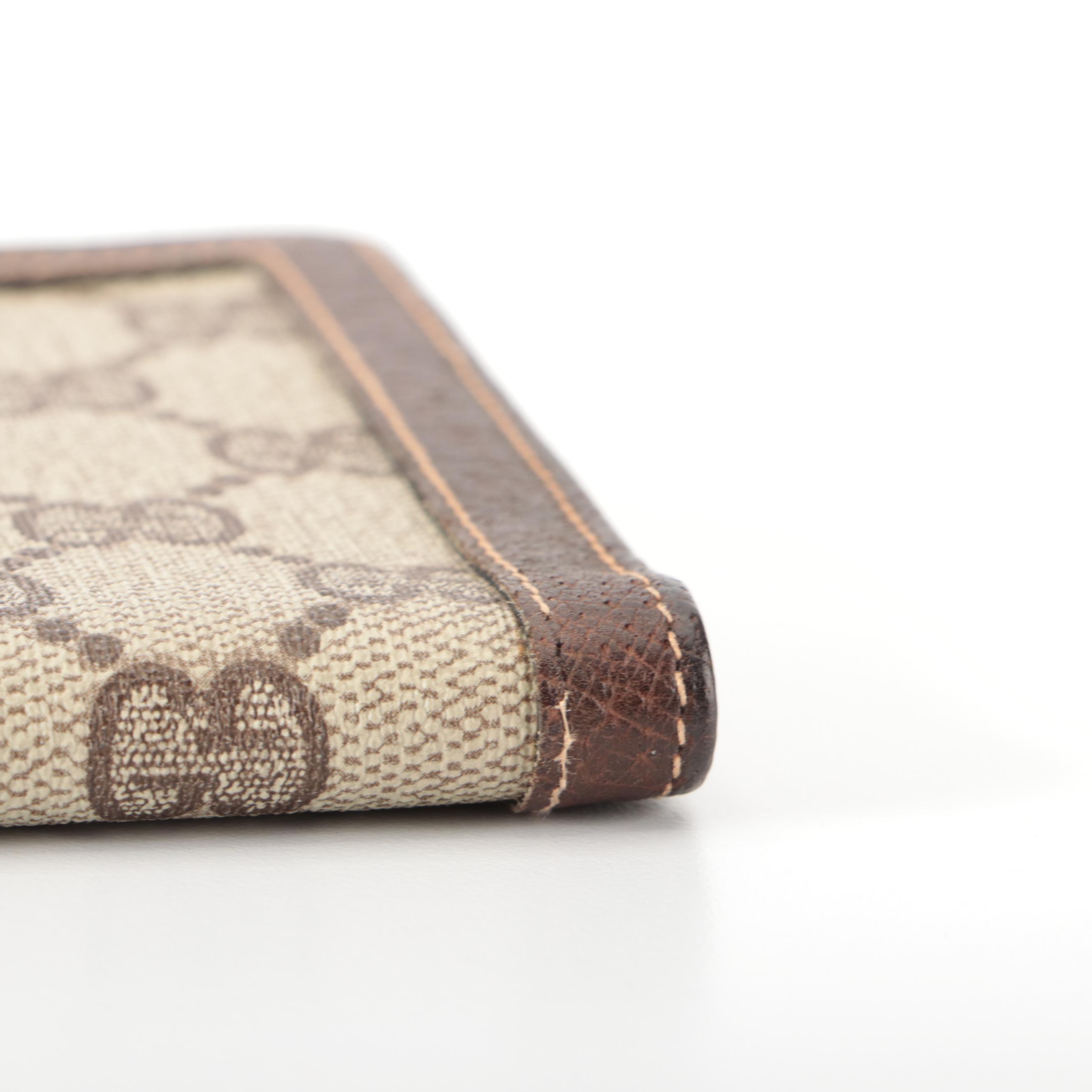 Gucci Long Kisslock Wallet in GG Supreme Canvas and Brown Cinghiale Leather