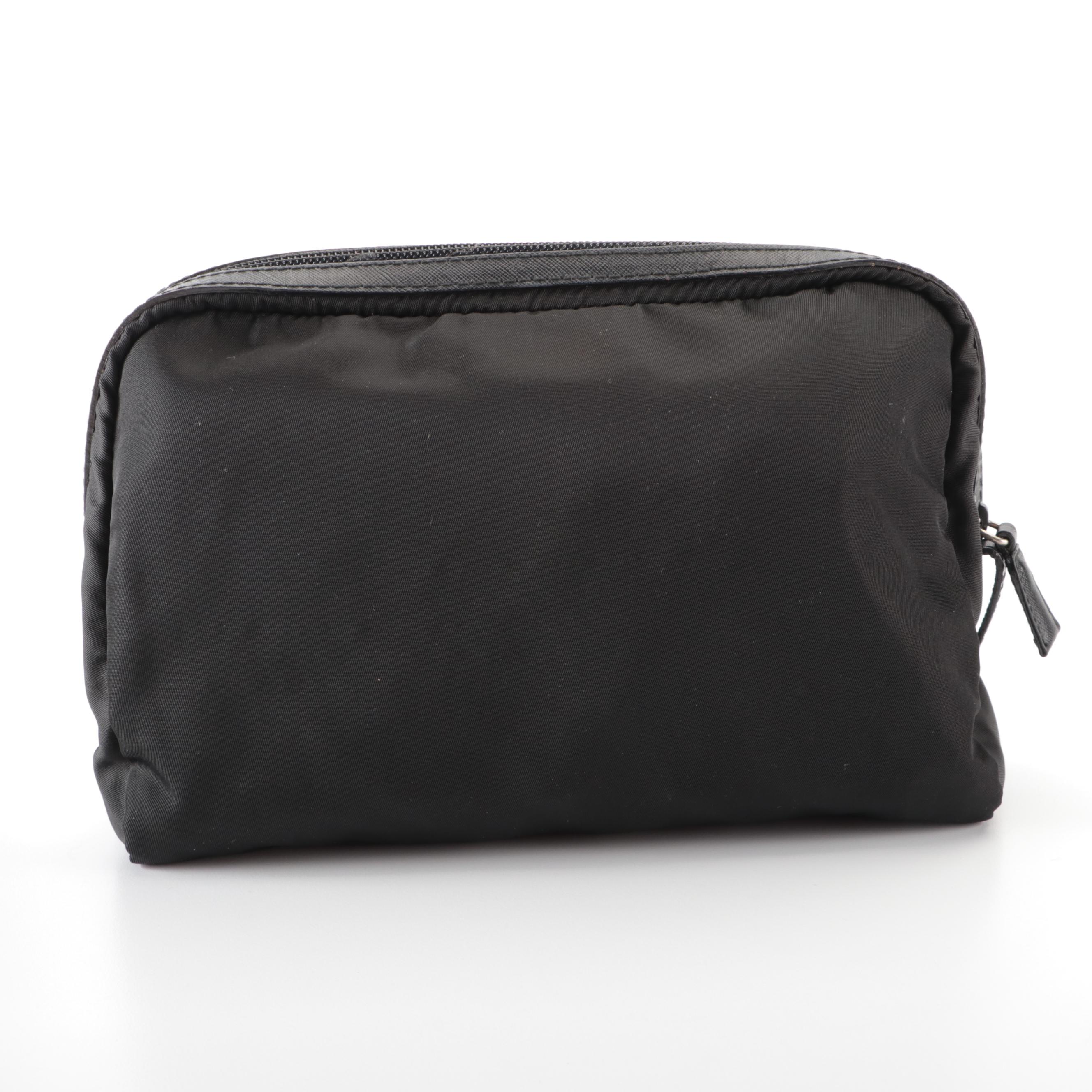 Prada Small Zip Travel Bag in Black Tessuto Nylon with Leather Trim