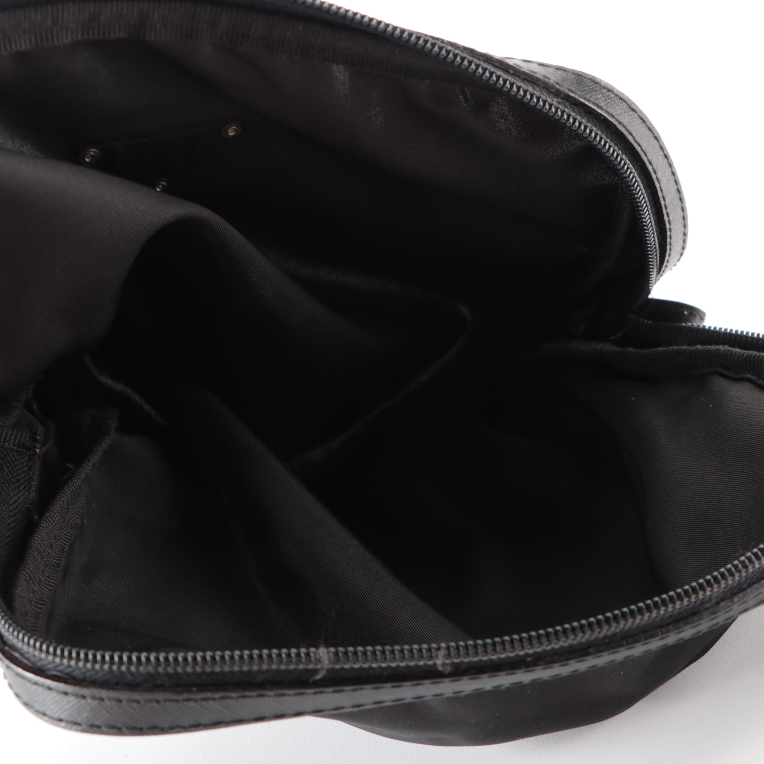 Prada Small Zip Travel Bag in Black Tessuto Nylon with Leather Trim