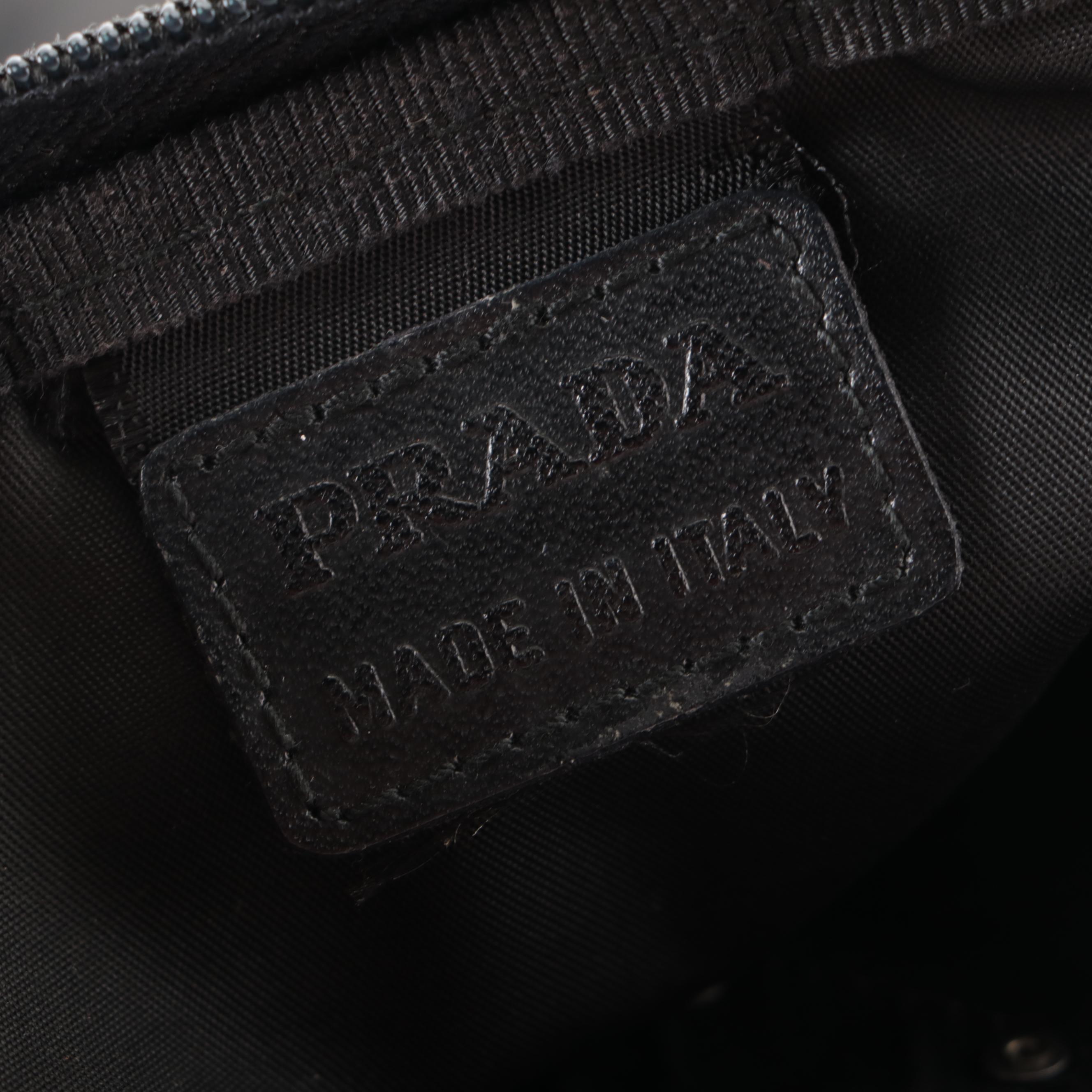 Prada Small Zip Travel Bag in Black Tessuto Nylon with Leather Trim