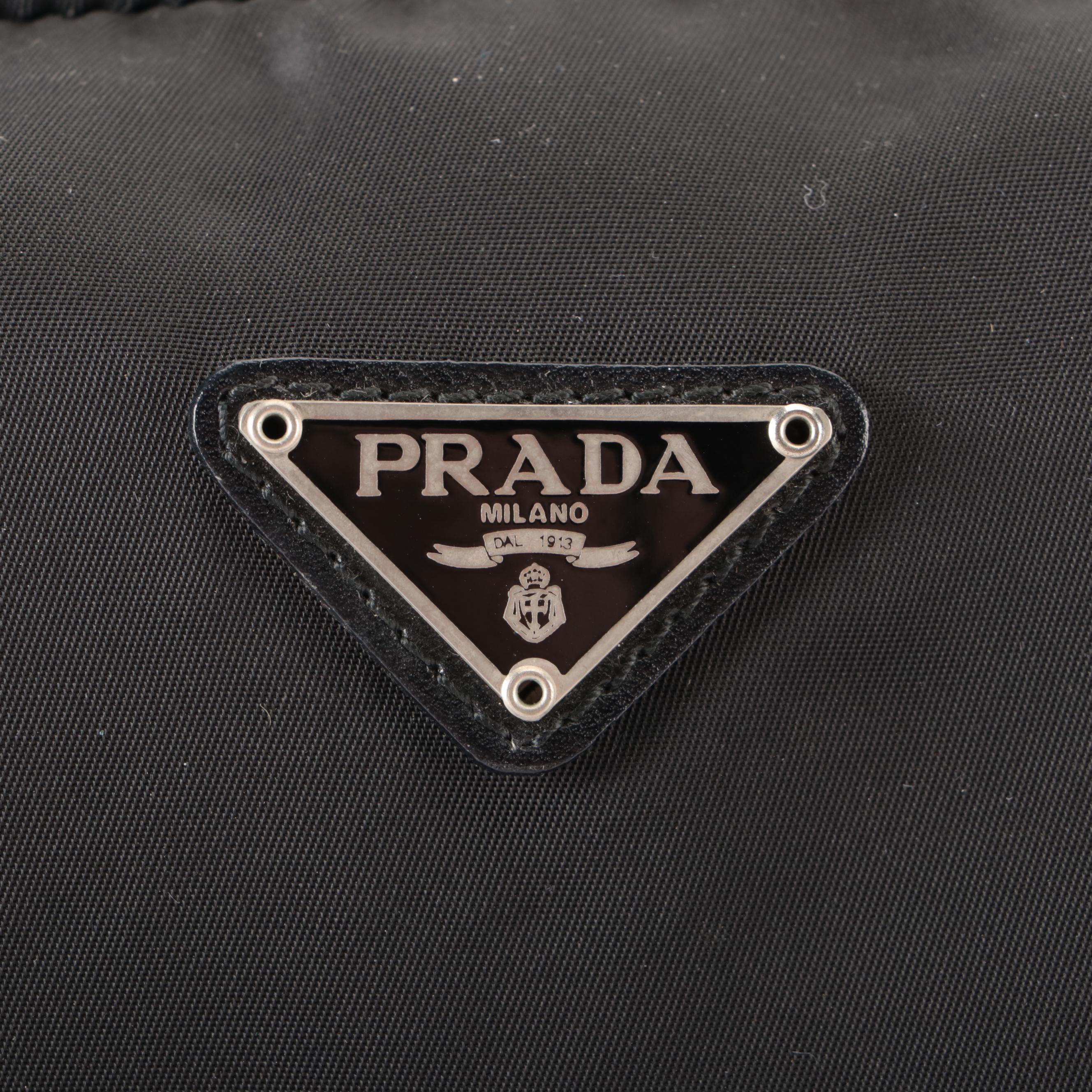 Prada Small Zip Travel Bag in Black Tessuto Nylon with Leather Trim